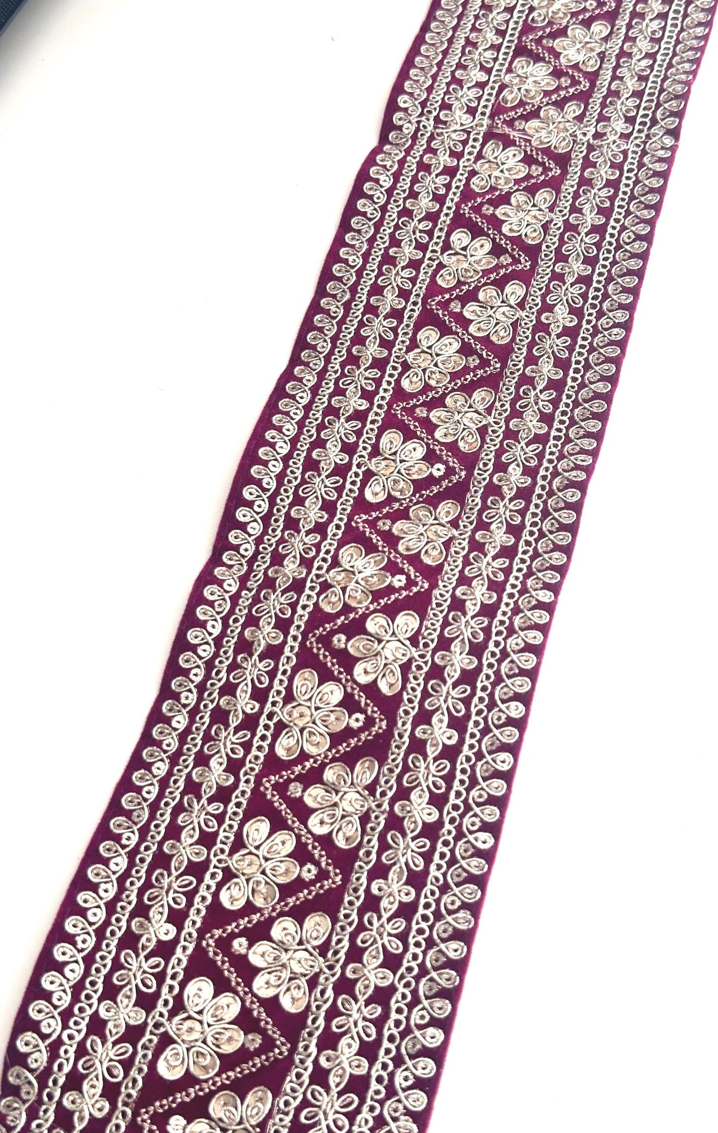 Black Wine Fabric Lace Sequin Embellished Gold Zari Embroidered Indian Bridal Gown Trim