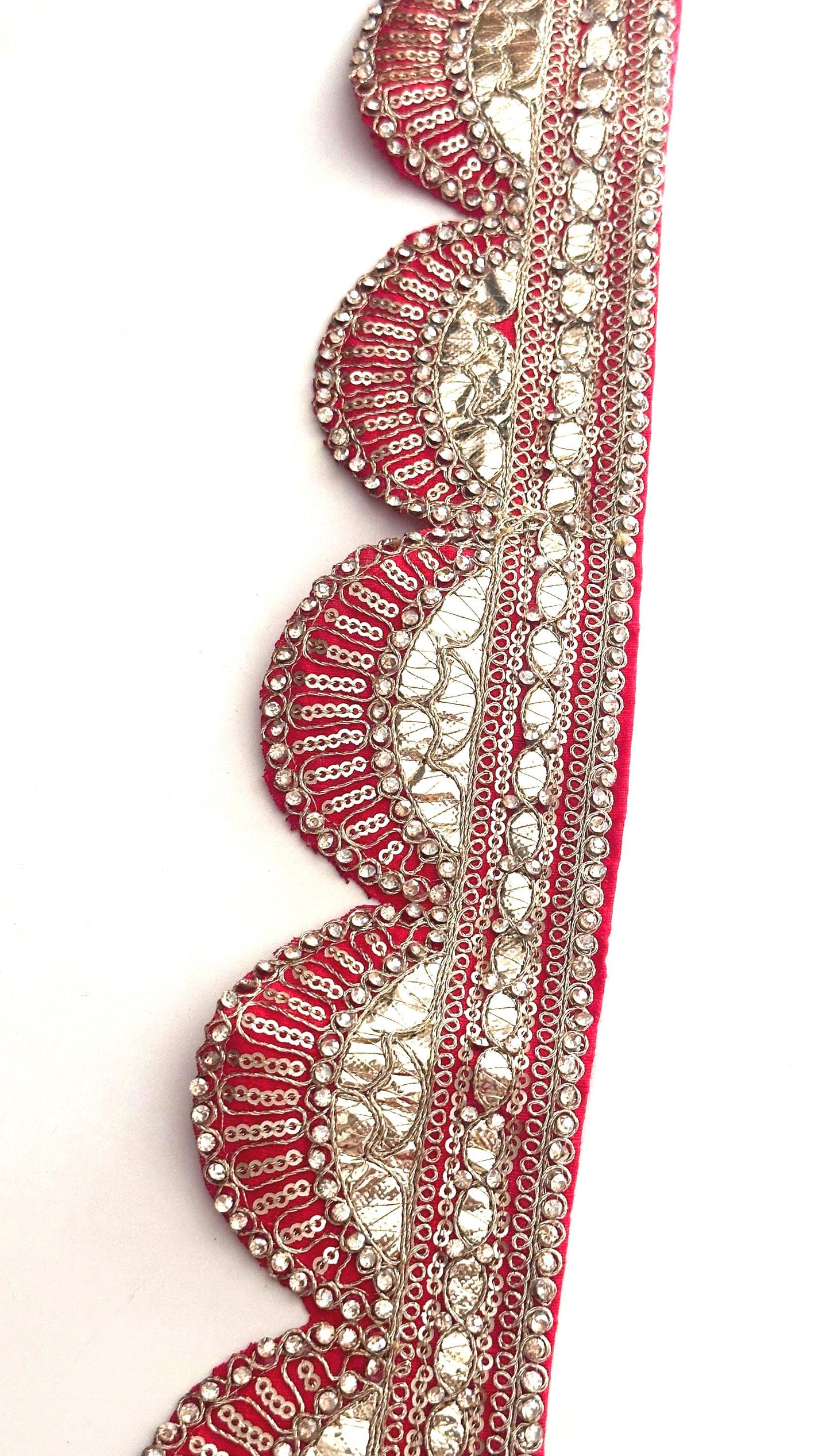 Red Embroidered Gota Patti Fabric Trim Traditional Indian dance Costume Border