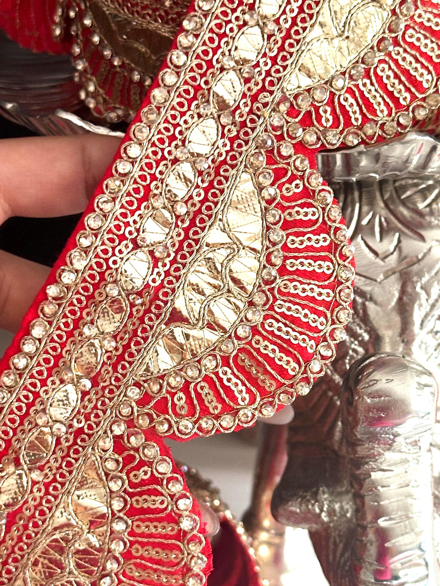 Red Embroidered Gota Patti Fabric Trim Traditional Indian dance Costume Border