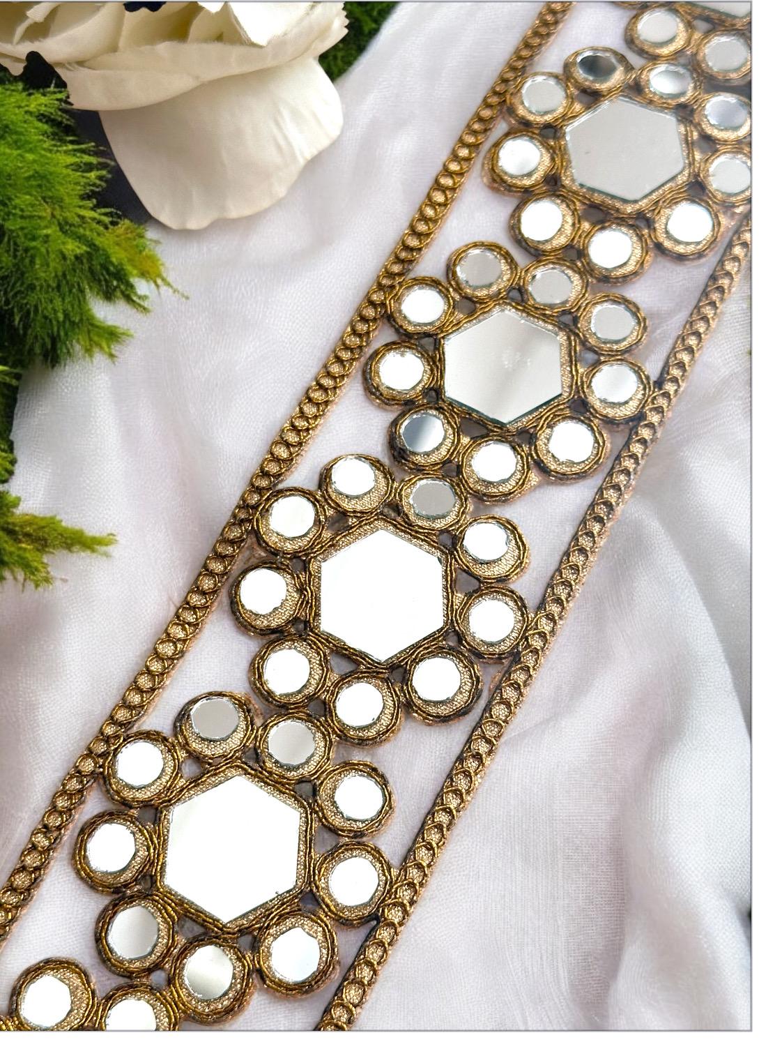 Cinturon Espejo Gold Mirror Cutwork Choker Band Dress Belt Symmetric Flower Pattern