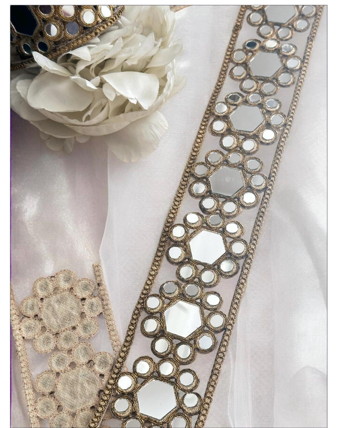 Cinturon Espejo Gold Mirror Cutwork Choker Band Dress Belt Symmetric Flower Pattern