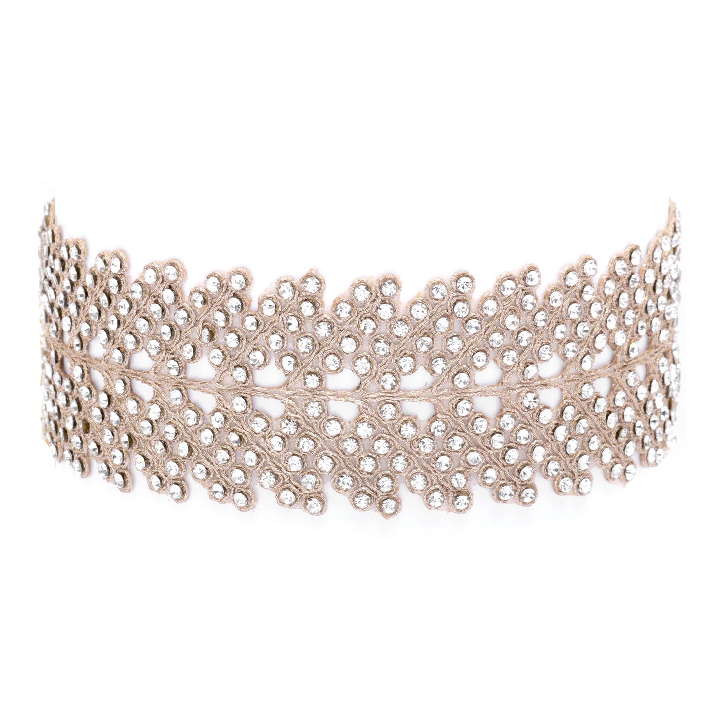 Bold Fashion Mirror Belt Fabric Choker Neck Collar Elegant Rhinestone Necklace