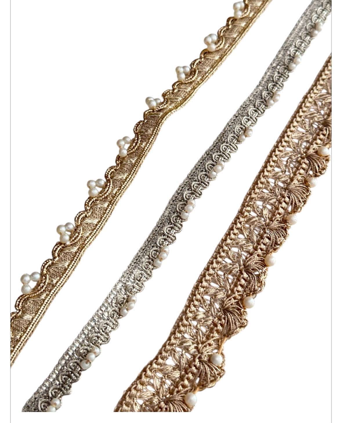 Pearl Embellished Thread Work Crafting Lace Trim perfect for fashion projects