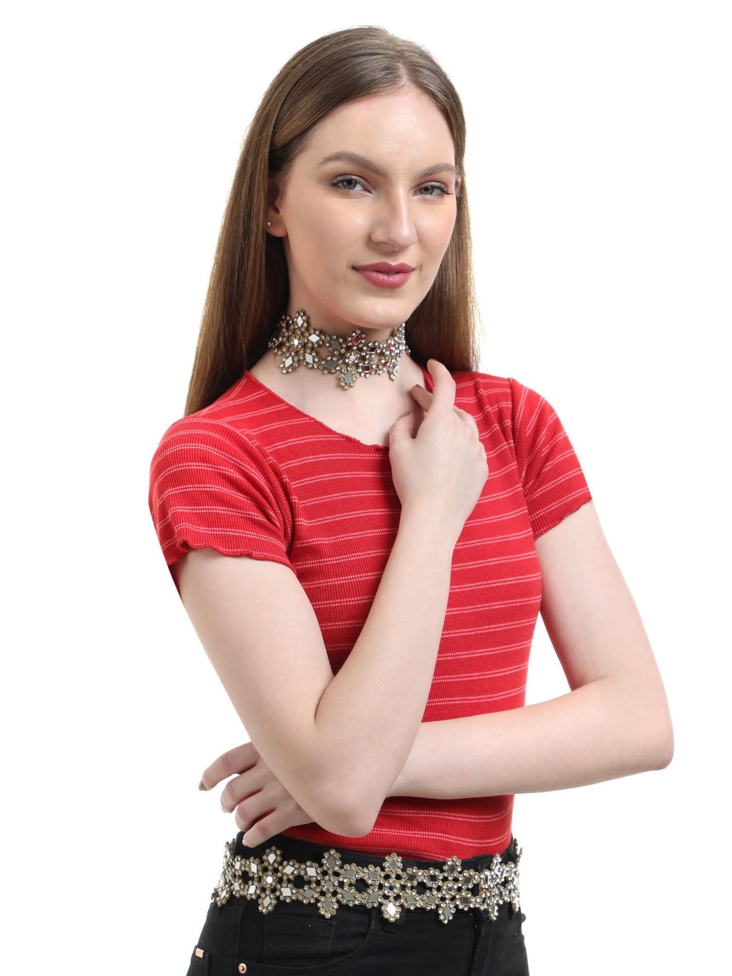 Glamorous Necklace Lace Choker Rhinestone Unique Handcrafted Party Necklace