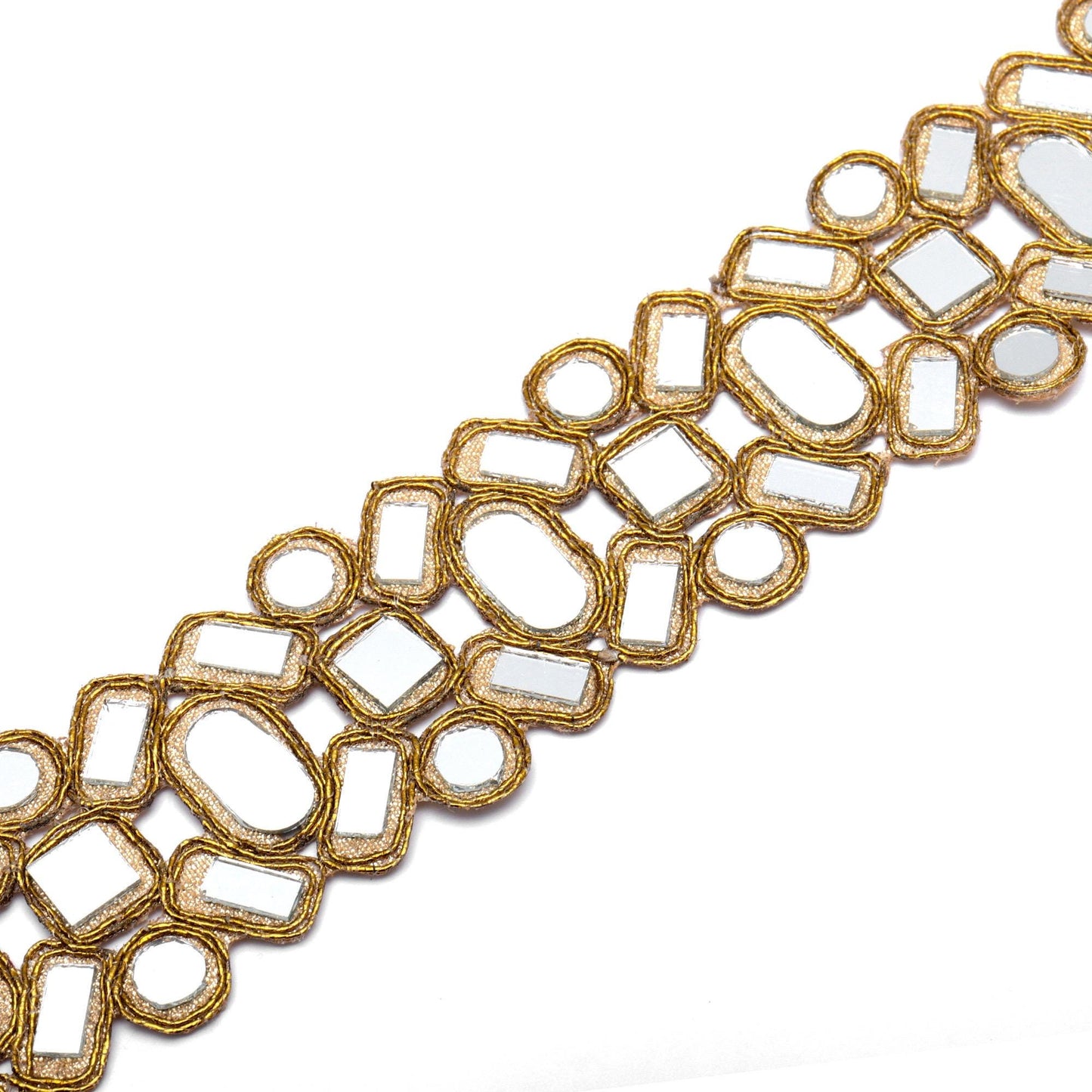 Symmetric Mirror Belt Pattern Old Gold Antique Geometric Cutwork Glamourous saree trim