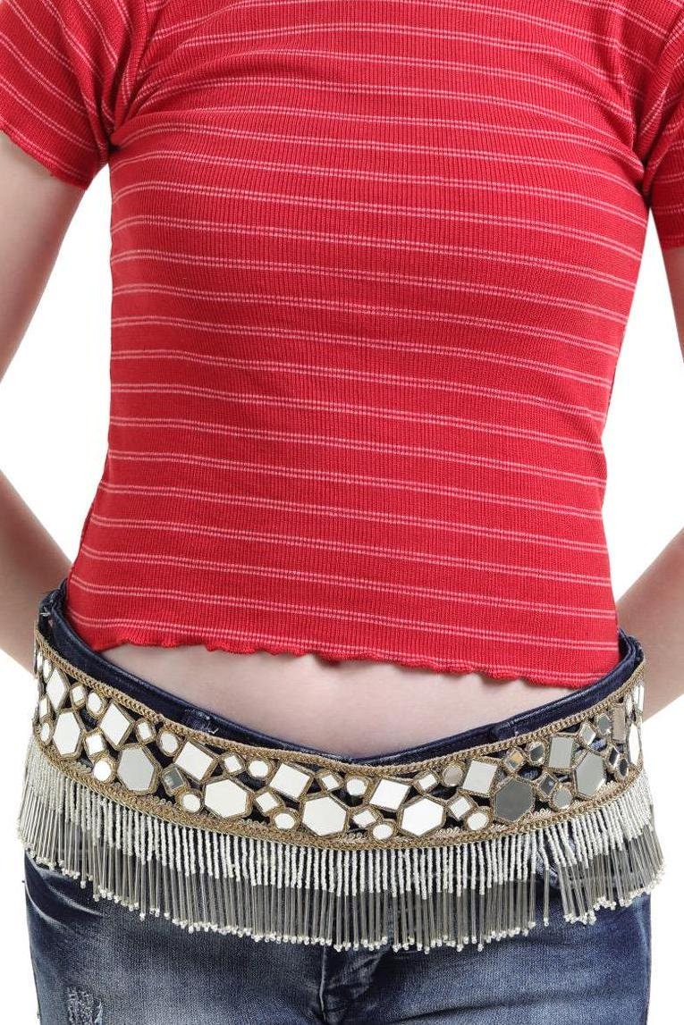 Gift Combo Mirror Waist Belt Fabric Choker Jewelry Necklace Vintage Look Handmade Festive