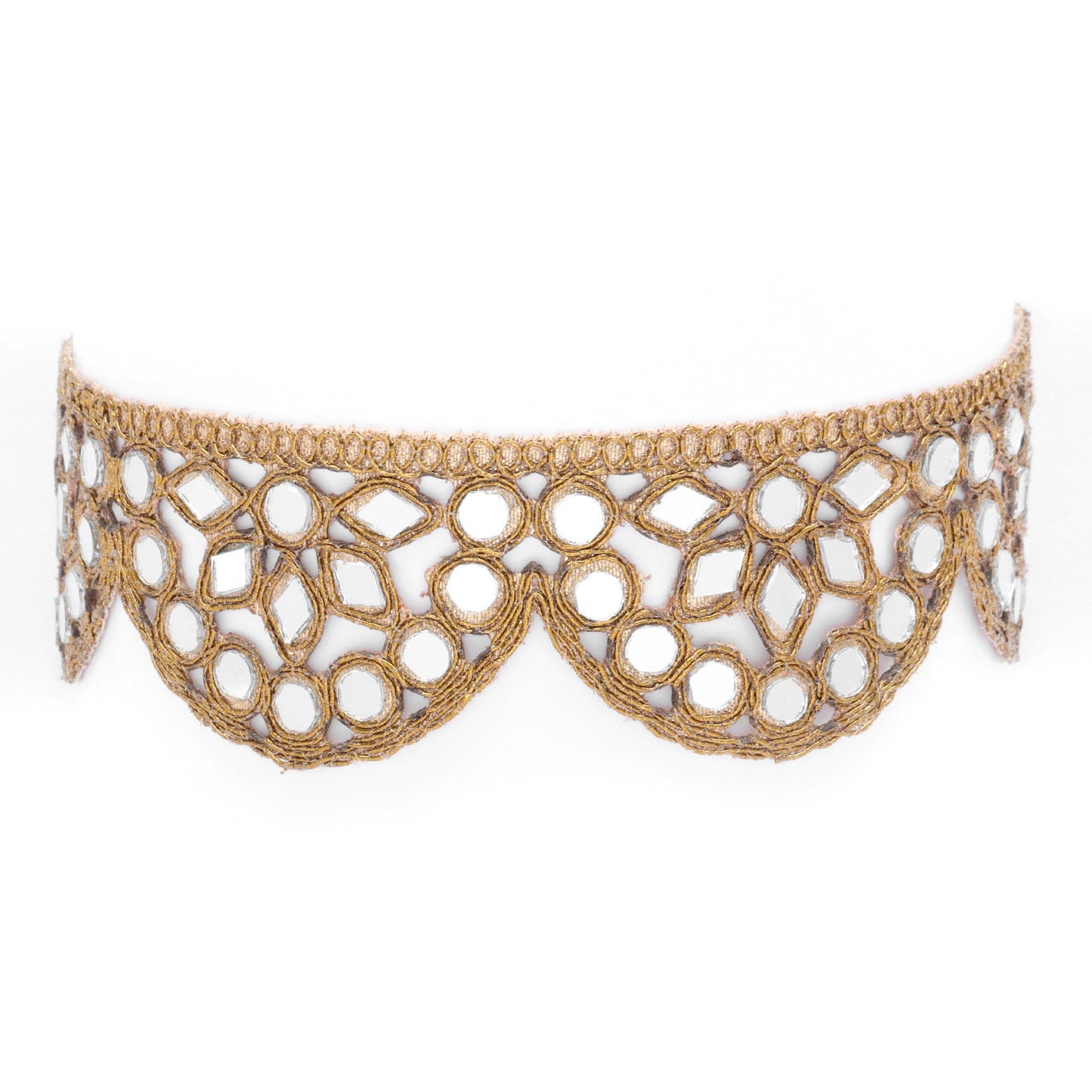 Gold Lace Choker Necklace Handmade Boho Gothic Style Jewelry Vintage Look Fabric Choker