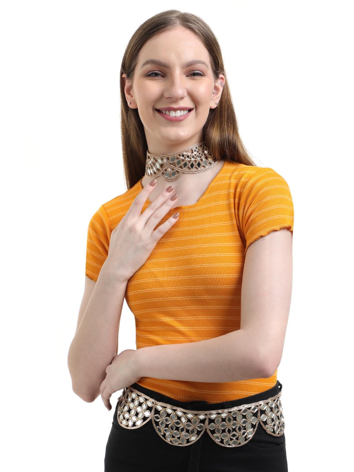 Mirror Neckband Jewelry Necklace High-Shine Fabric Lace Choker Handmade Accessory