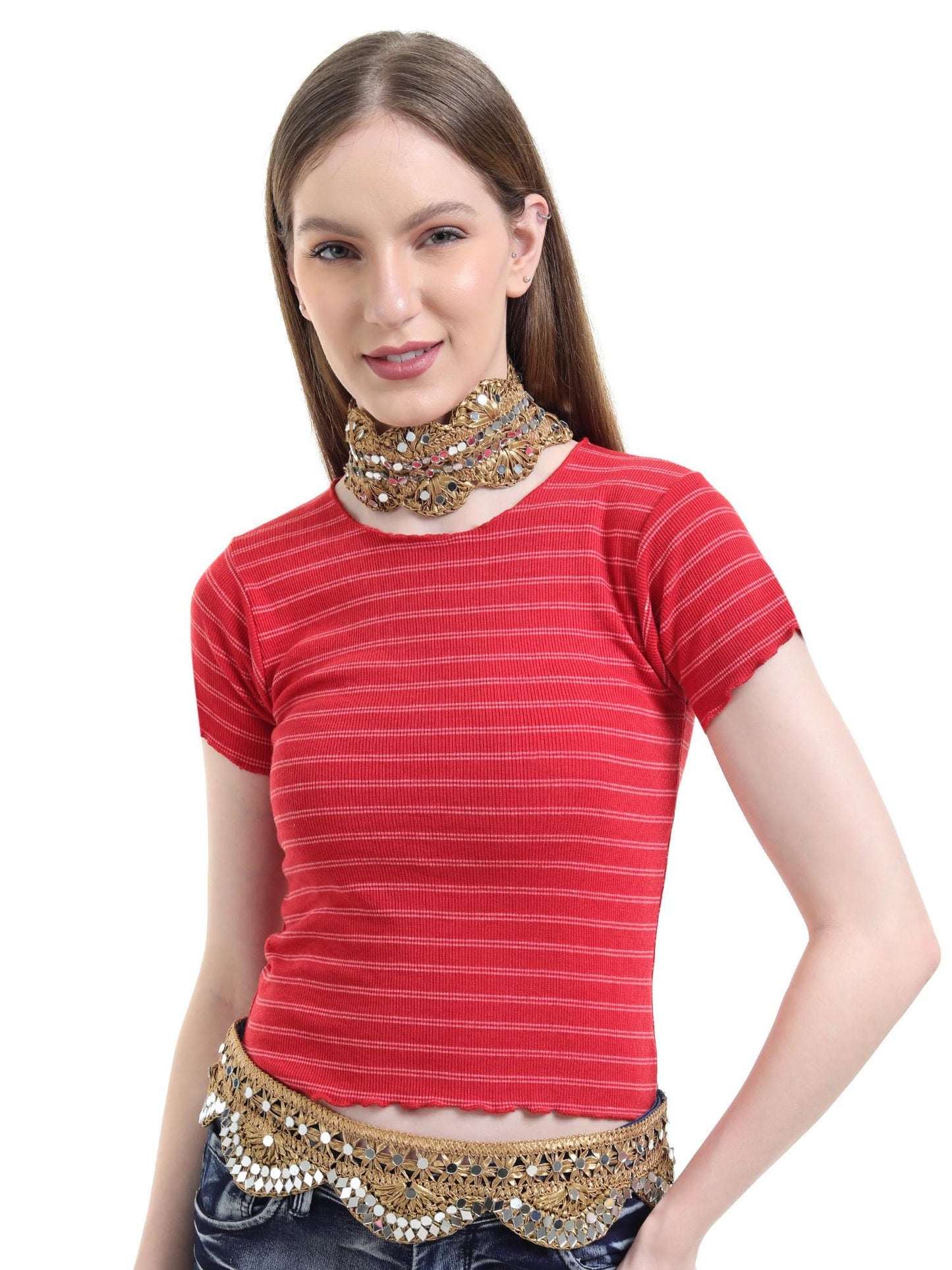 Gold Fabric Choker Necklace Unique Handmade Jewelry Ethnic Art Lace Choker Vibrant Artisan Boho