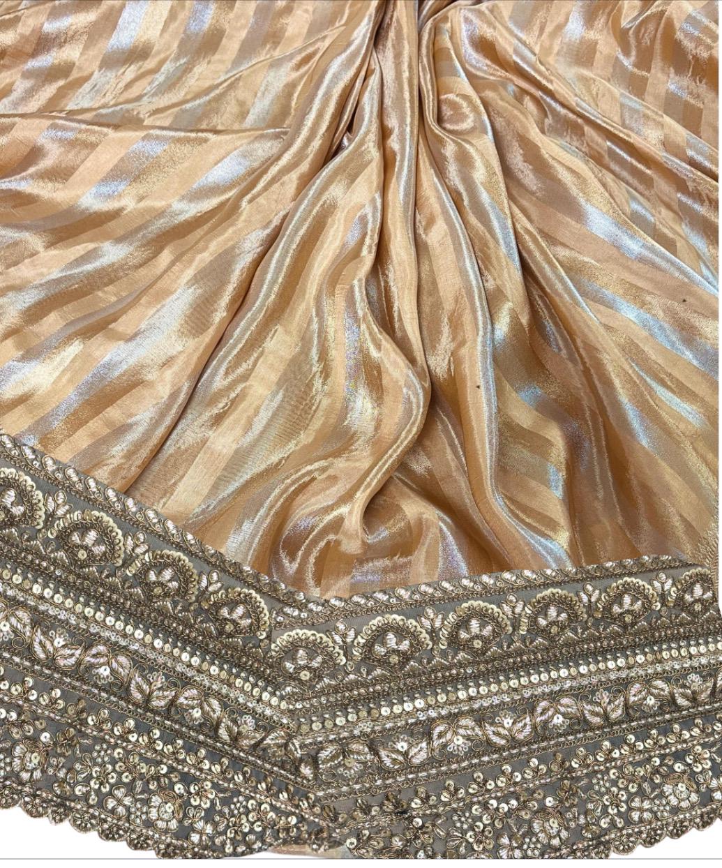 Gold Embroidered Sequin Floral Lace Indian Handmade Zari Border Bohemian Lace Border