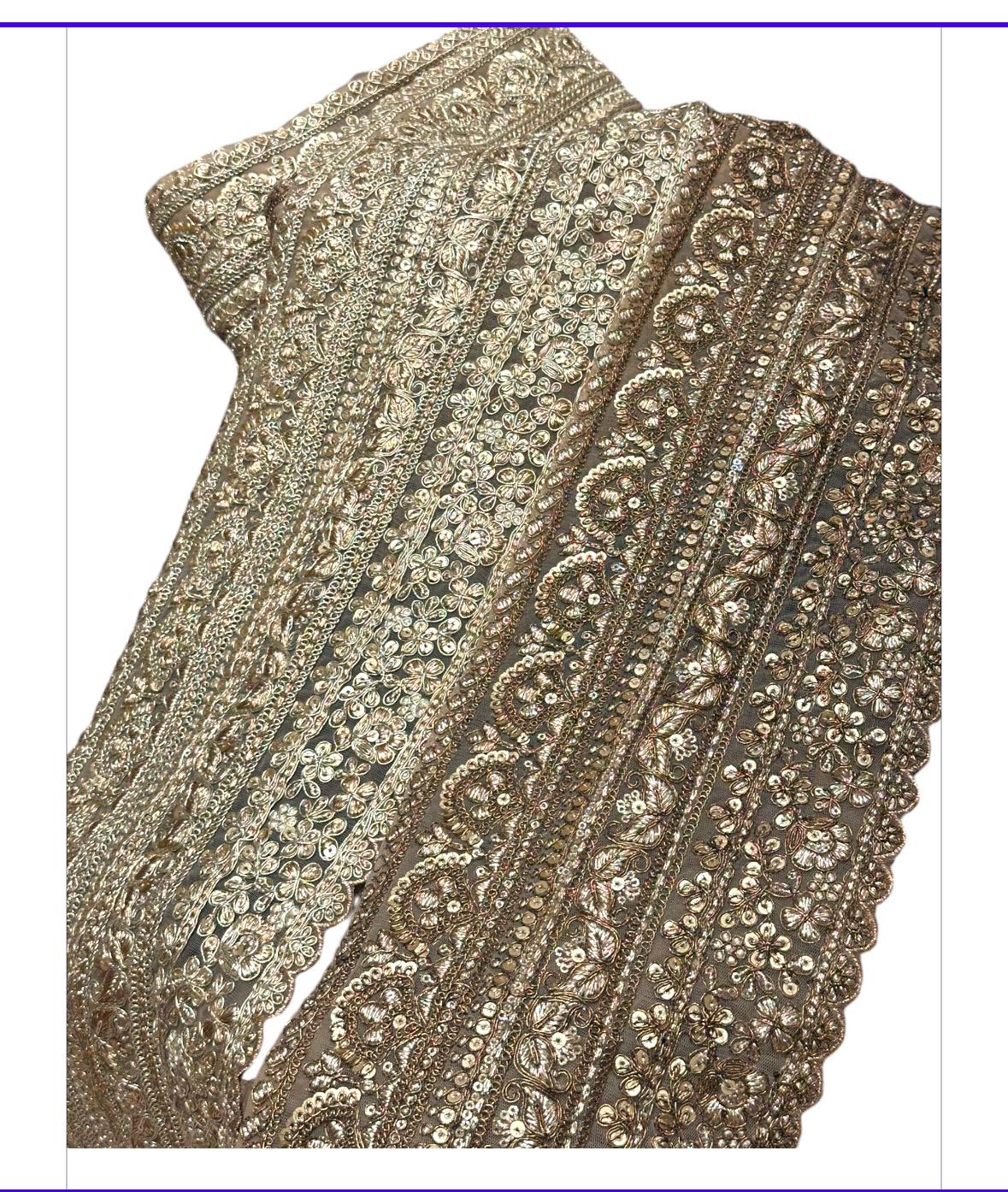 Gold Embroidered Sequin Floral Lace Indian Handmade Zari Border Bohemian Lace Border