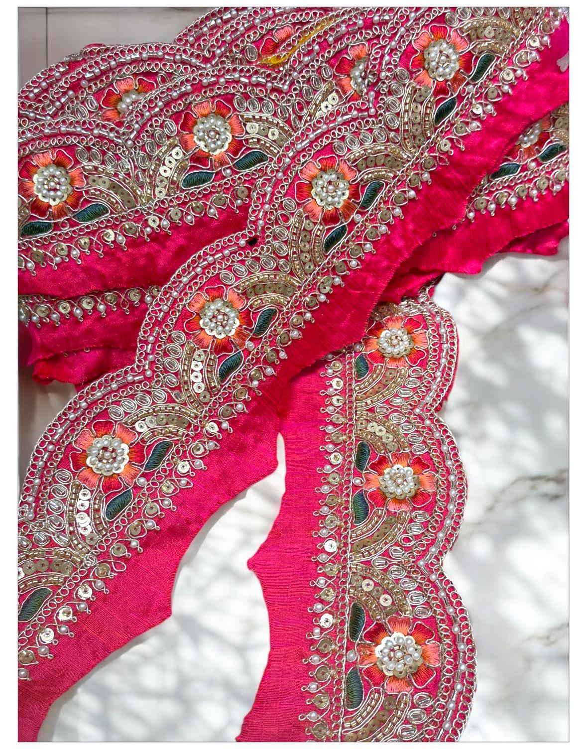 Handmade Scallop Embroidered Lace Trim Floral Sequin Pearl Bead
