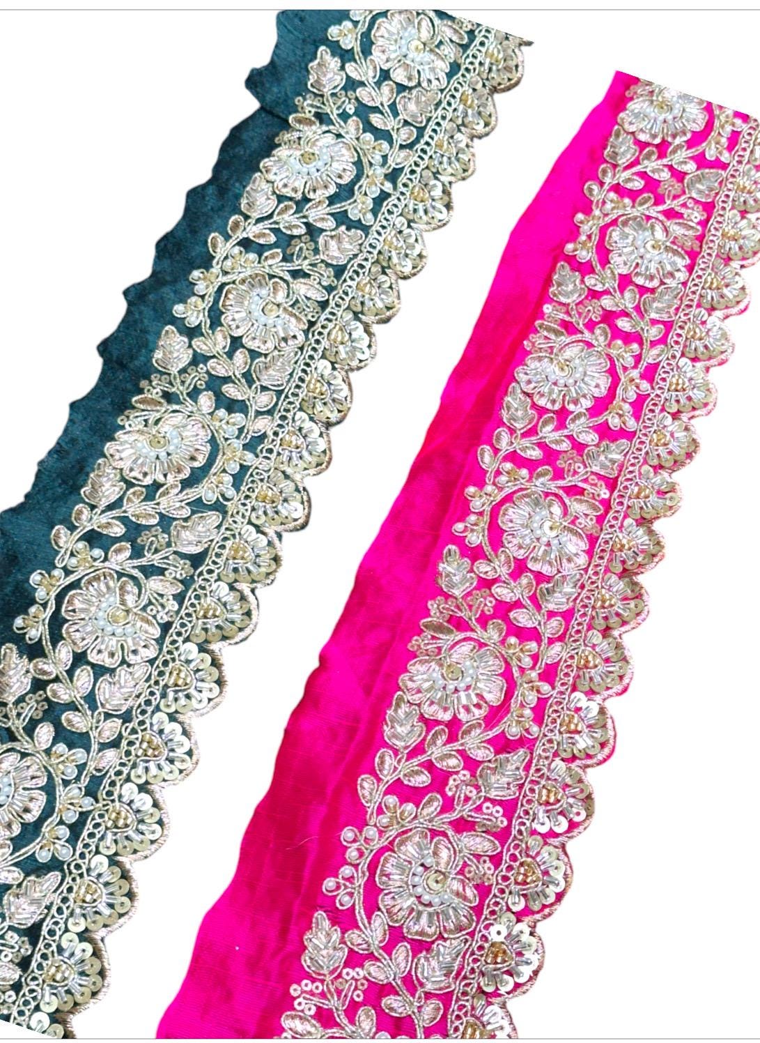 Handmade Scallop Embroidered Lace Trim Floral Sequin Pearl Bead Embroidery
