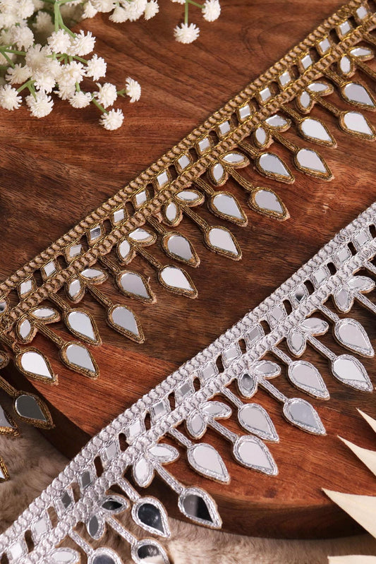 Beaded Mirror Fabric Lace Gold Silver