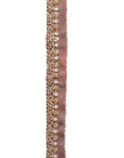 Light Gold Metallic Lace Sequin Glass Bead Pearl Work Handmade