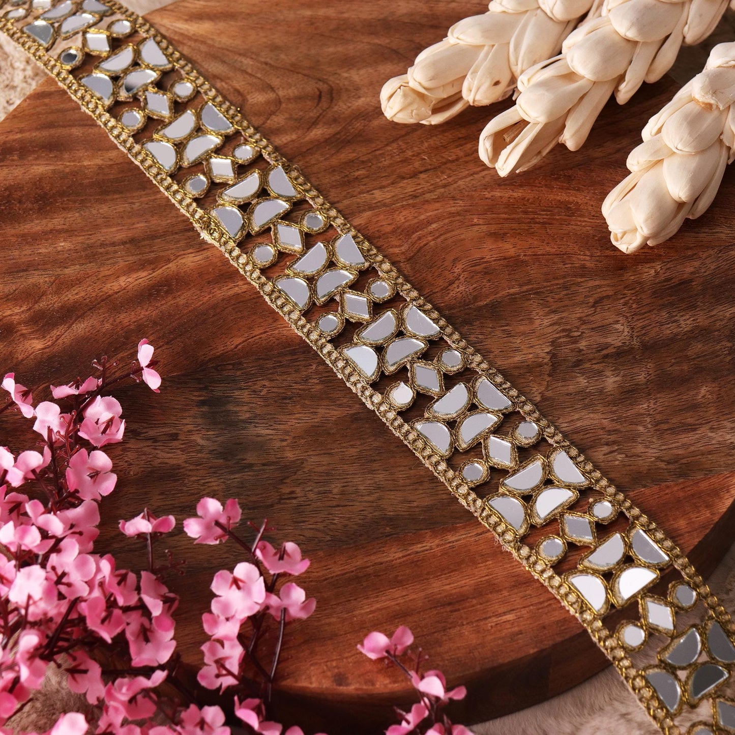 Gold Mirror Trim Indian Lace Jewelry Wedding Dress Choker DIY Embroidered Lace
