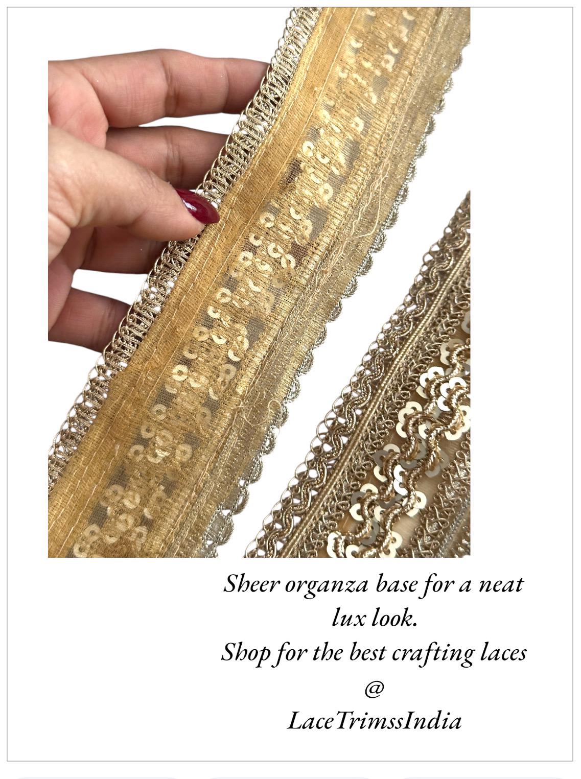 Pearl Metallic Gold Lux Edging Lace Sequin Scalloped Edging Craft Lace for Festive Wear Bridal Gown Veil Party Dress