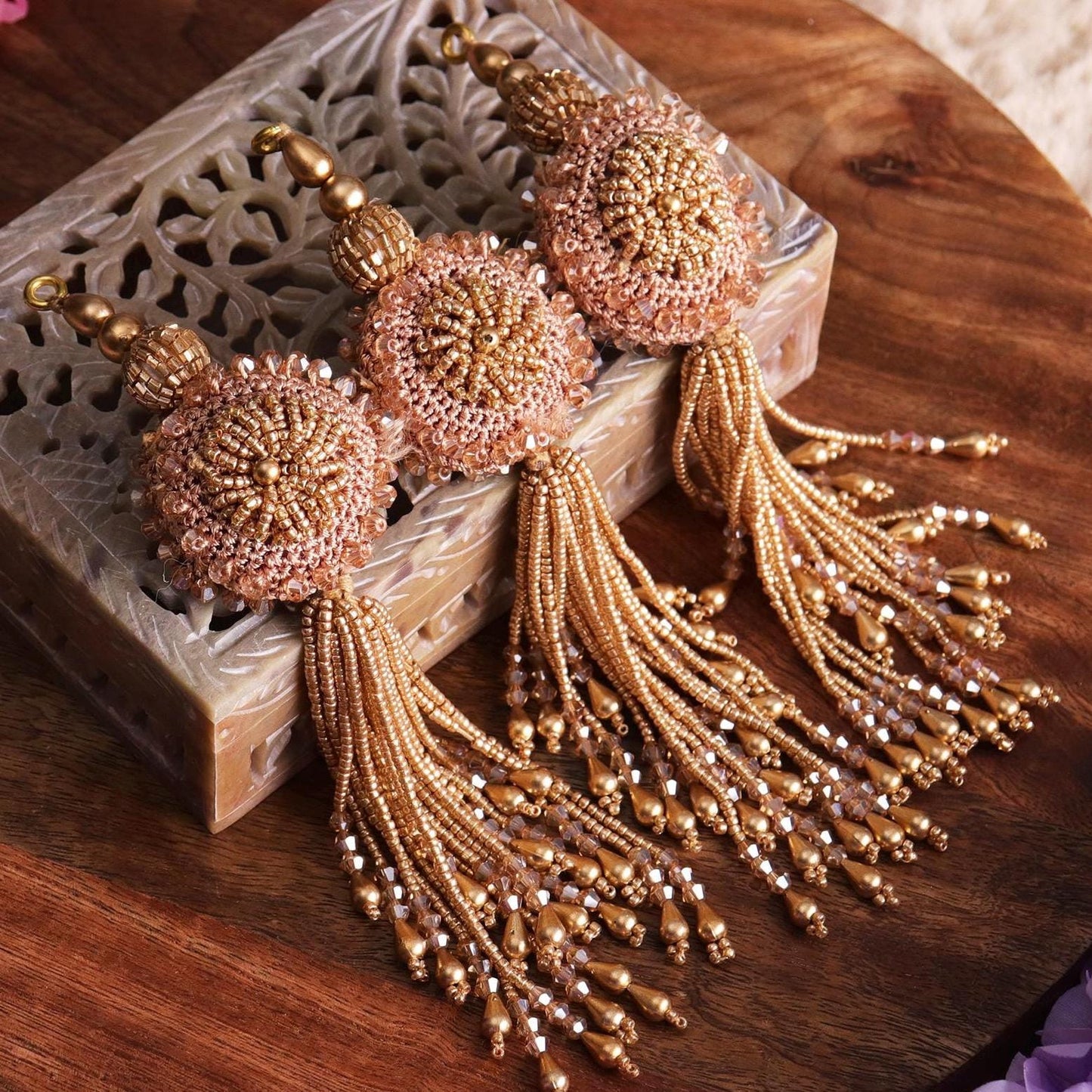Beaded Decorative Crochet Tassel Pearl Glass Bead Curtain Hanging Indian Tassel