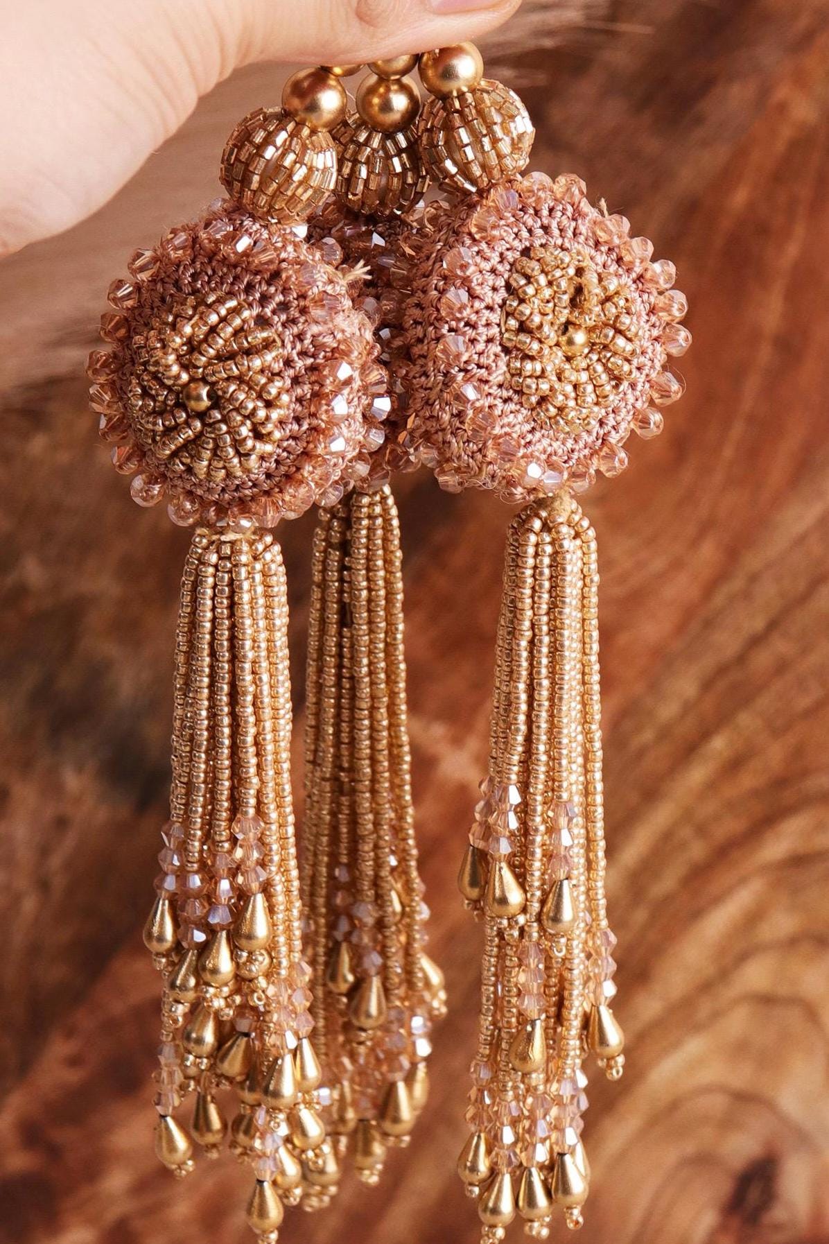 Beaded Decorative Crochet Tassel Pearl Glass Bead Curtain Hanging Indian Tassel