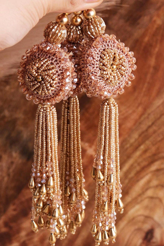 Beaded Crochet Tassel Nude Pink