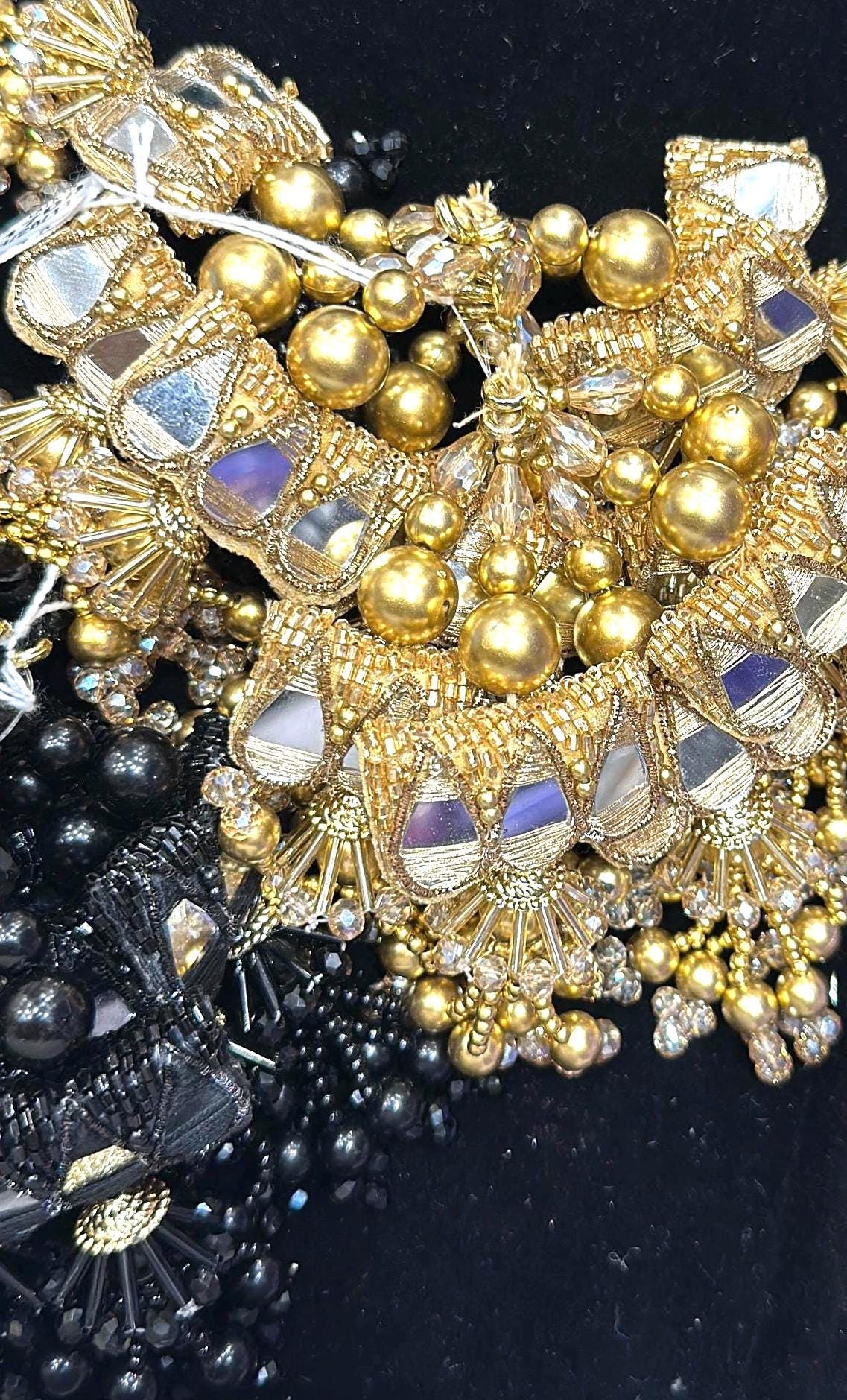 Gold Mirror Work Tassel Trim Crystal Embroidery Decorative Tassel Hanging