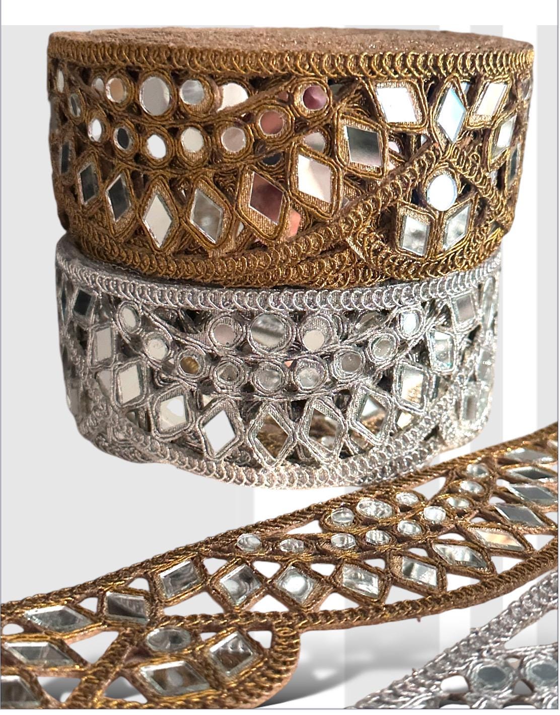 Rose Gold Scallop Hand Mirror Work Border Mirror Belt Mirror Costume add on Band Kaftan Jewellery