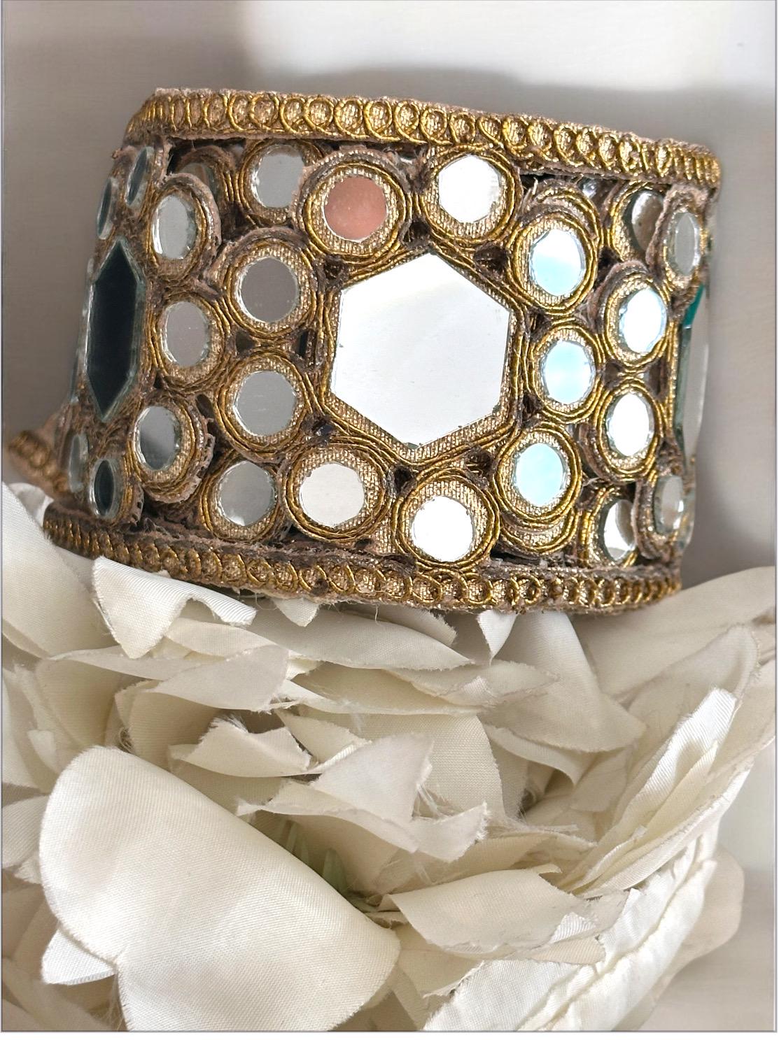 Cinturon Espejo Gold Mirror Cutwork Choker Band Dress Belt Symmetric Flower Pattern