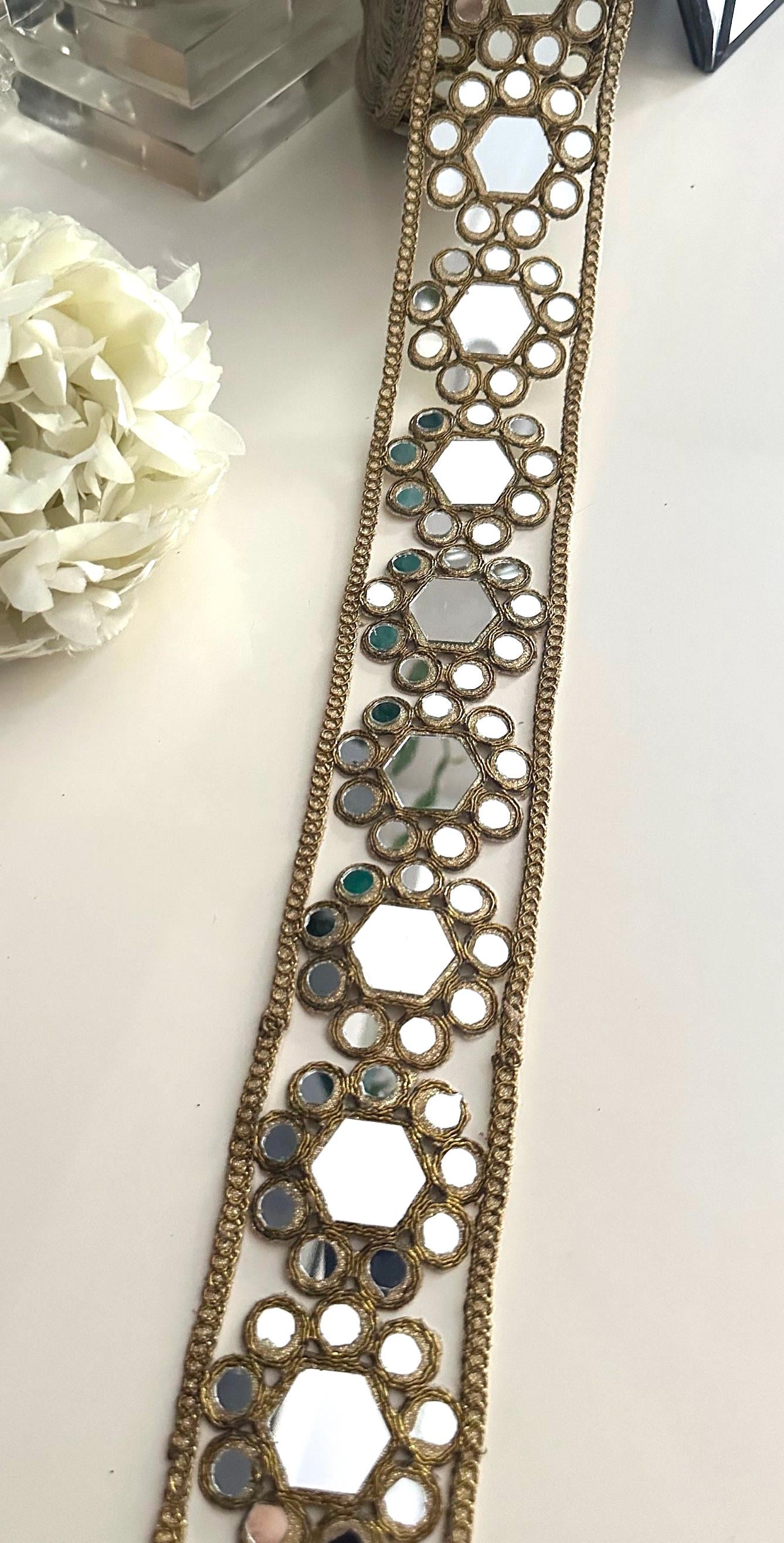 Cinturon Espejo Gold Mirror Cutwork Choker Band Dress Belt Symmetric Flower Pattern