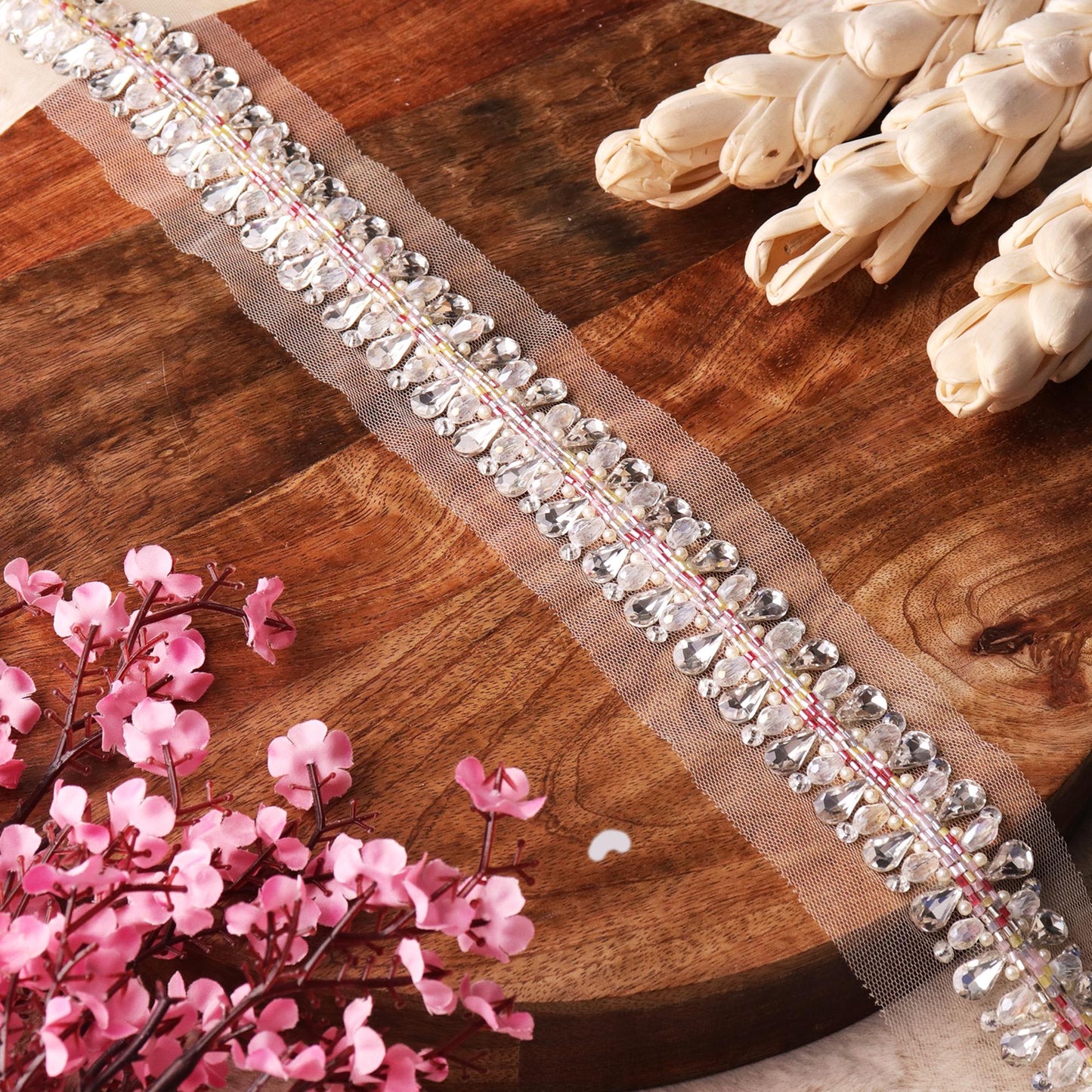 Rhinestone Diamanté Chain Trim Couture Glass Bead Applique Lace