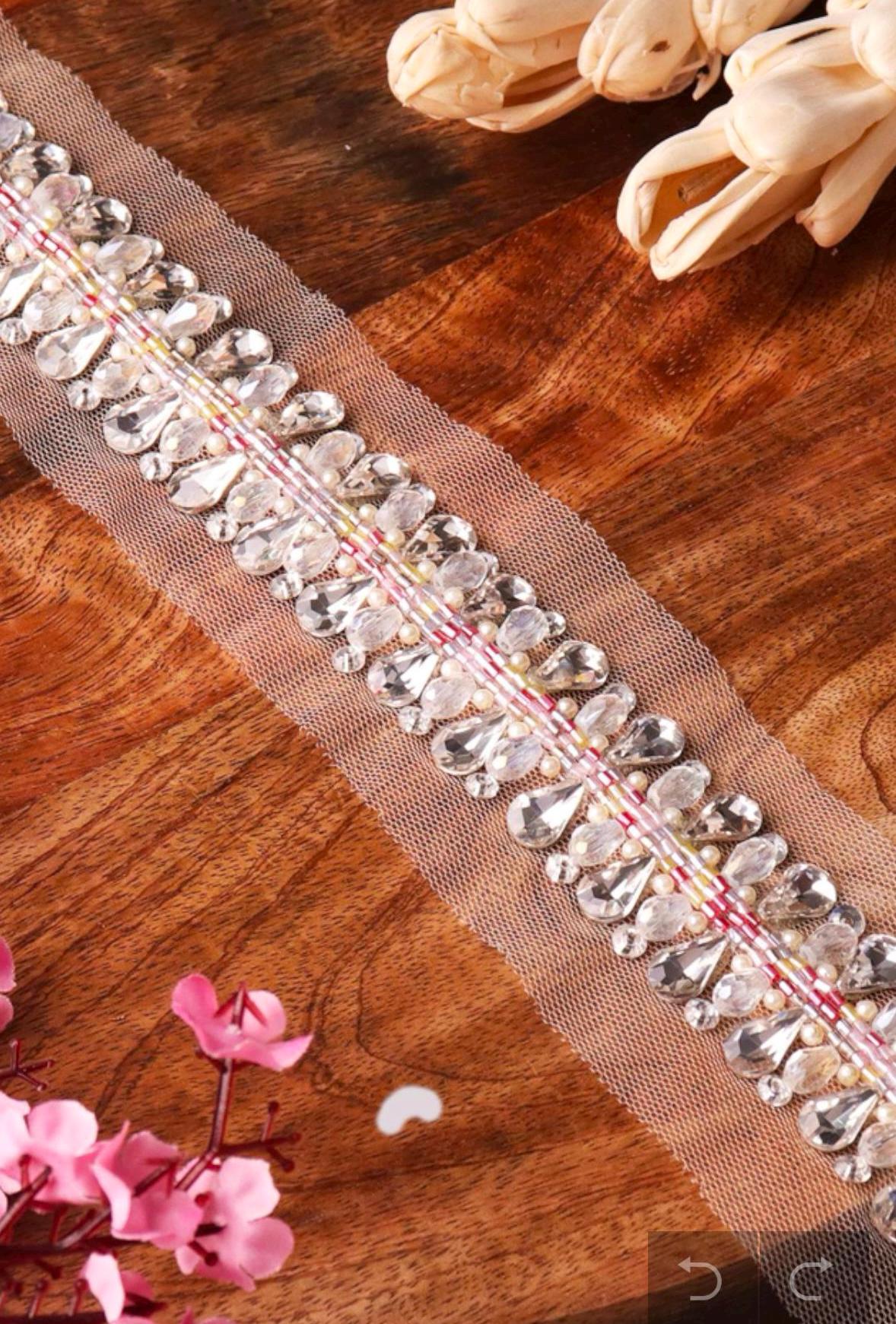 Rhinestone Diamanté Chain Trim Couture Glass Bead Applique Lace
