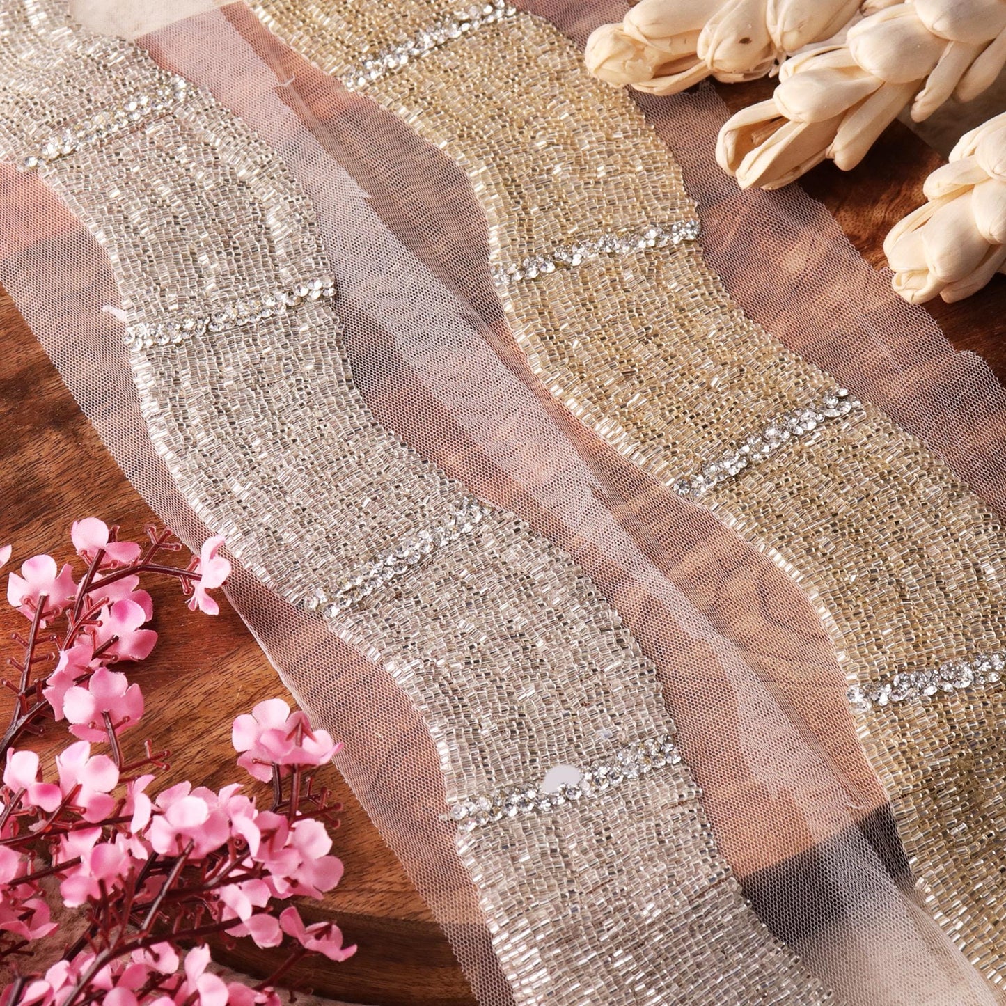 Luxury Rhinestone Trim Broad Glass Bead Wedding Gown Applique Lace For Dancer Prom Dress