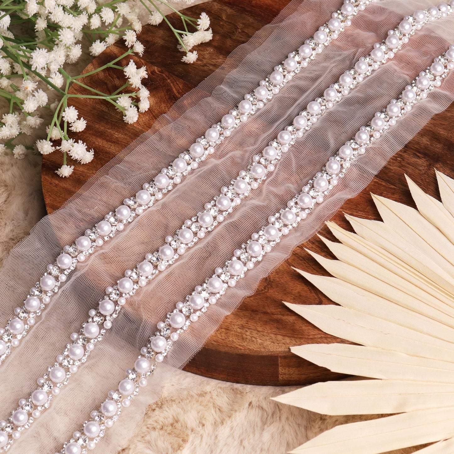 Handmade Embroidered Lace Wedding Veil Edging Thin Tape For Belt Strap Wedding Décor