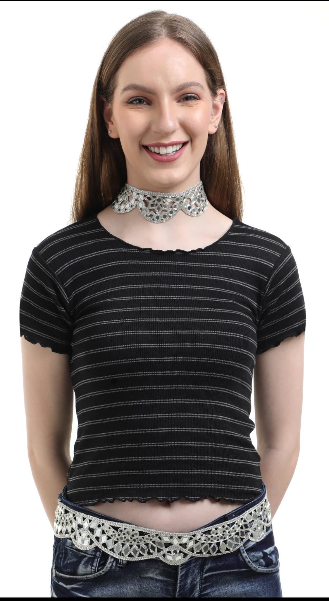Silver Choker Necklace Handmade Boho Gothic Style Jewelry Vintage Look Fabric Choker