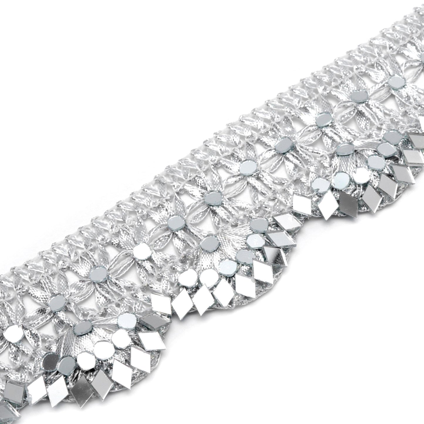 Silver Mirror Lace Belt And Choker Jewelry Gift Set Indian Enbroidery Decorative Accessory