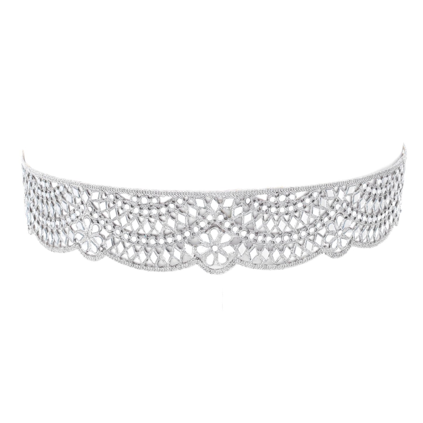 Silver Mirror Lace Belt And Choker Jewelry Gift Set Indian Enbroidery Decorative Accessory