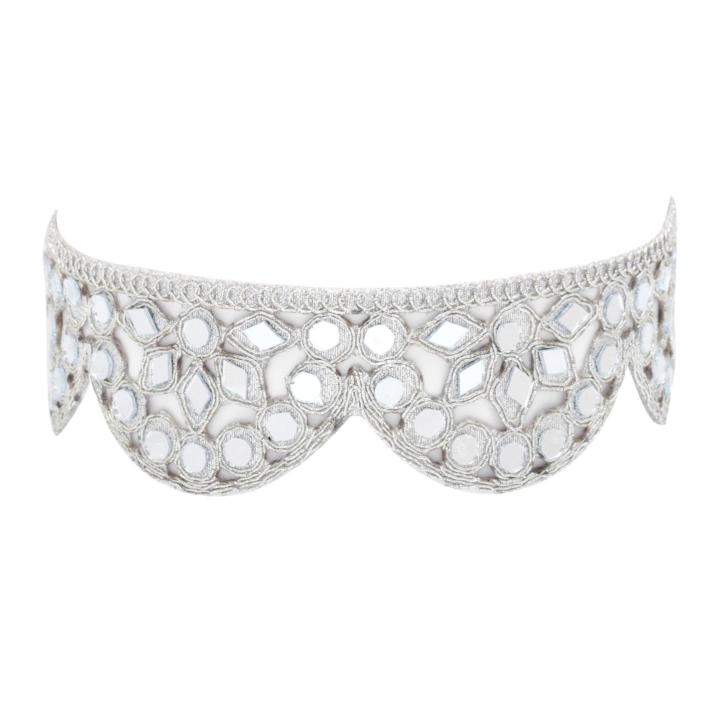 Silver Choker Necklace Handmade Boho Gothic Style Jewelry Vintage Look Fabric Choker