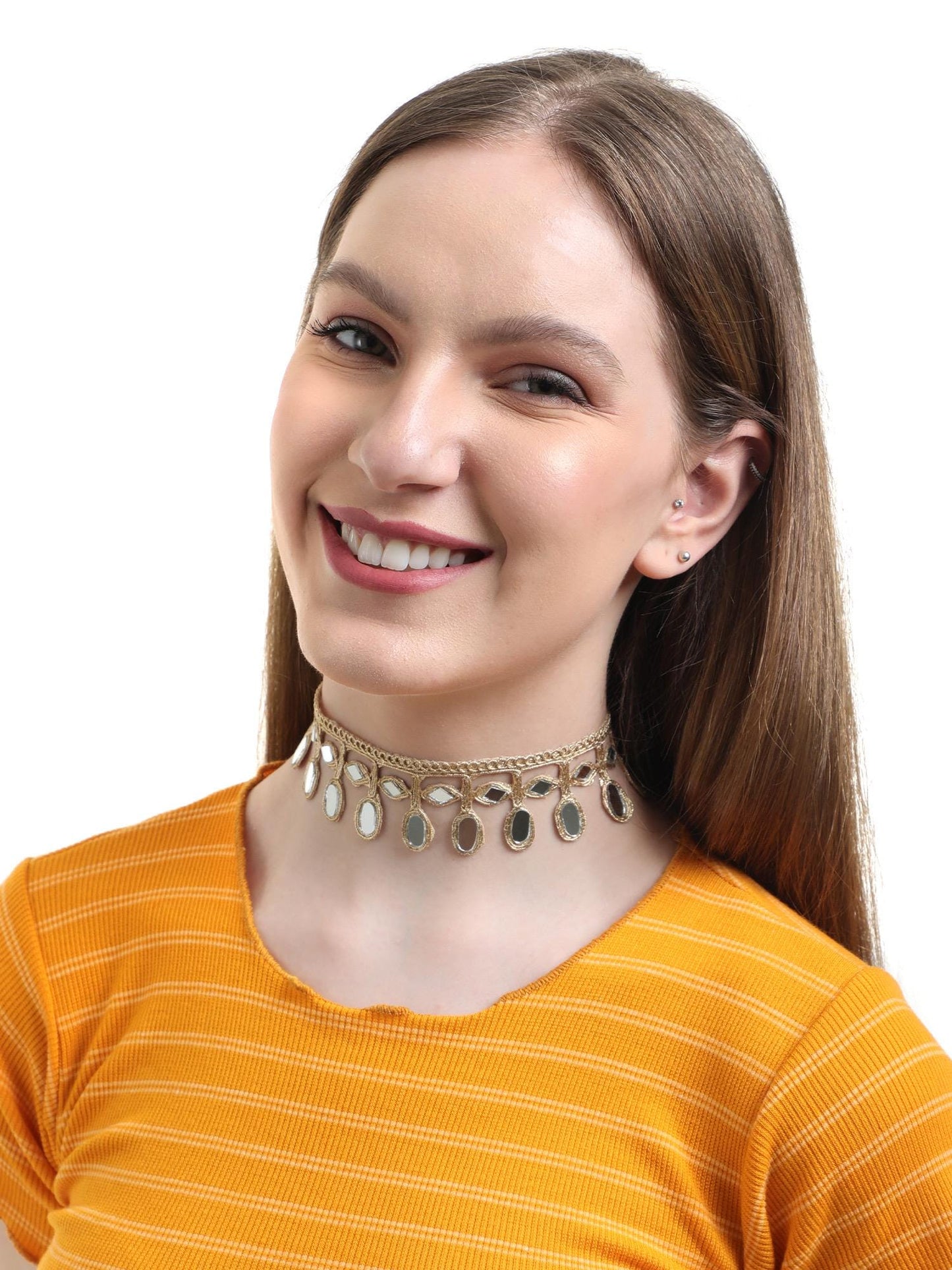 Choker Band Fabric Lace trim Indian Mirror Lace For Rave parties Musical Festival