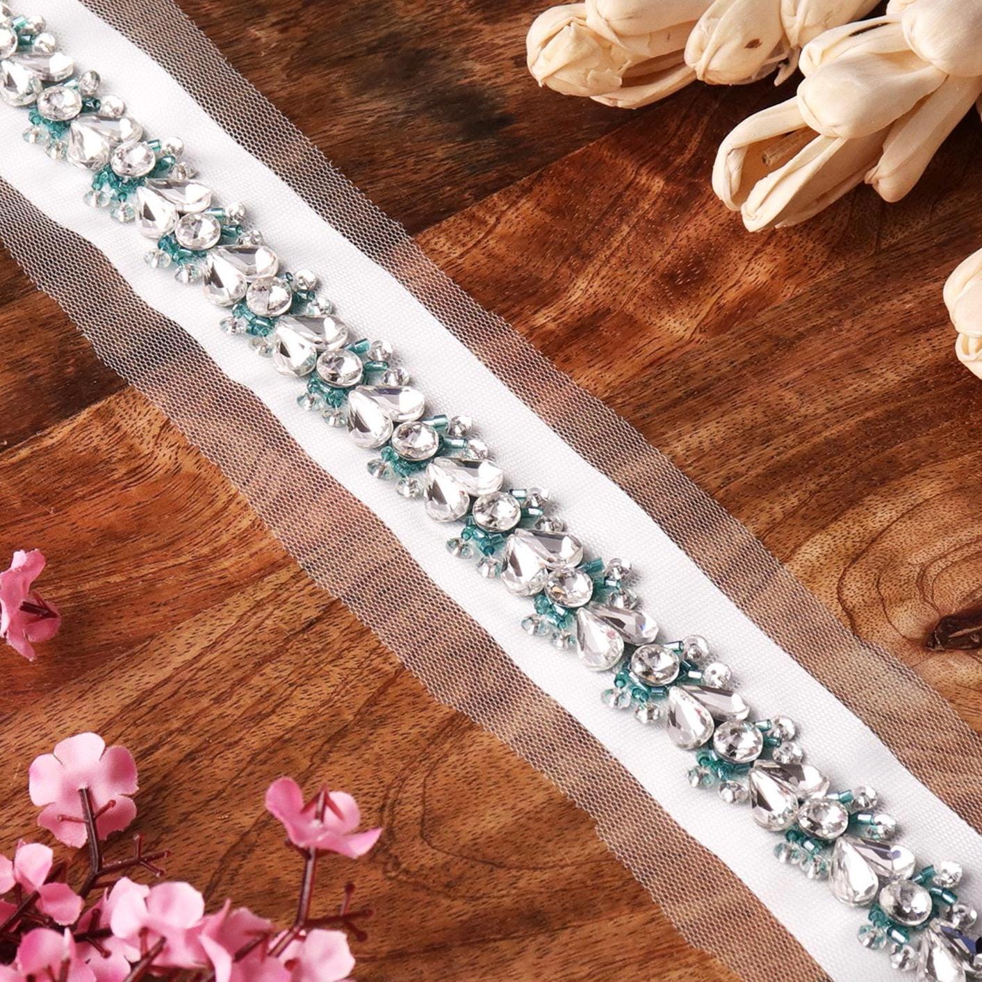 Bridal Veil Trim Handmade Luxury Rhinestone Crystal lace For Wedding Dress Bridesmaid