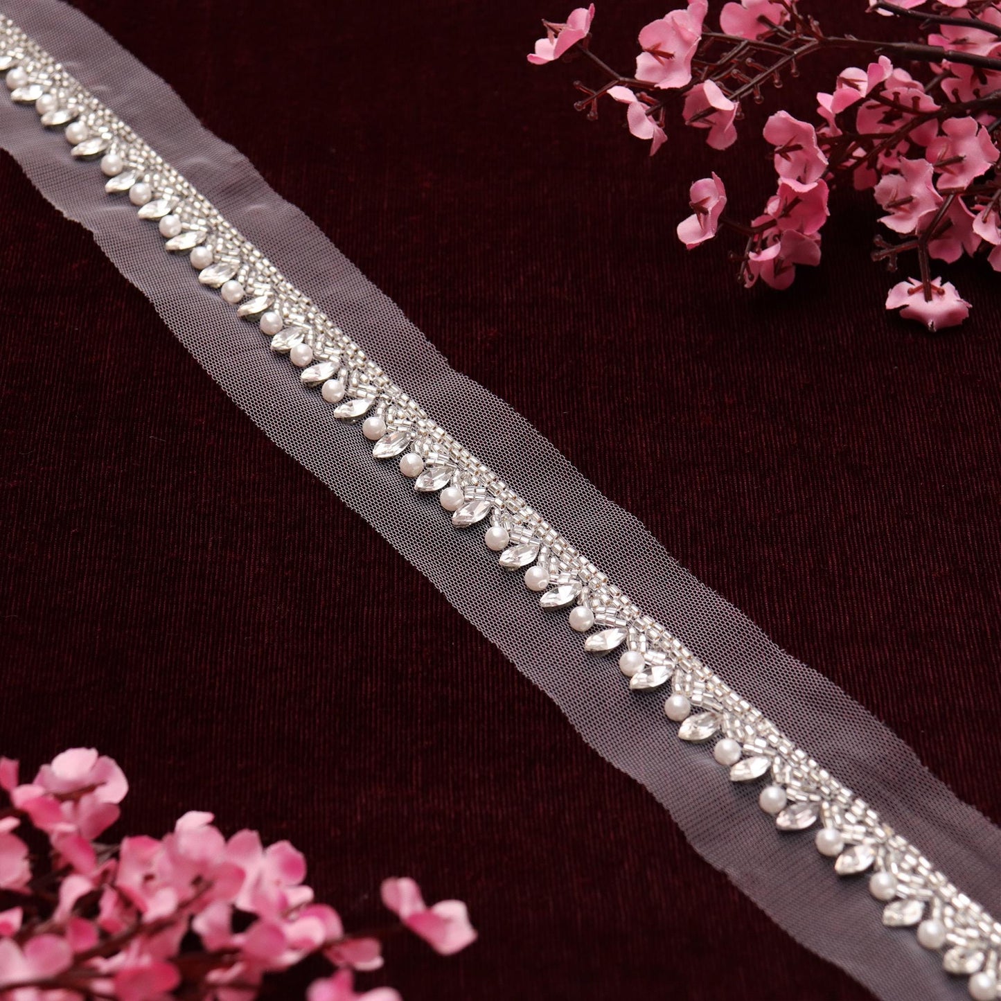 Thin Diamante Stone Trim Multicolor