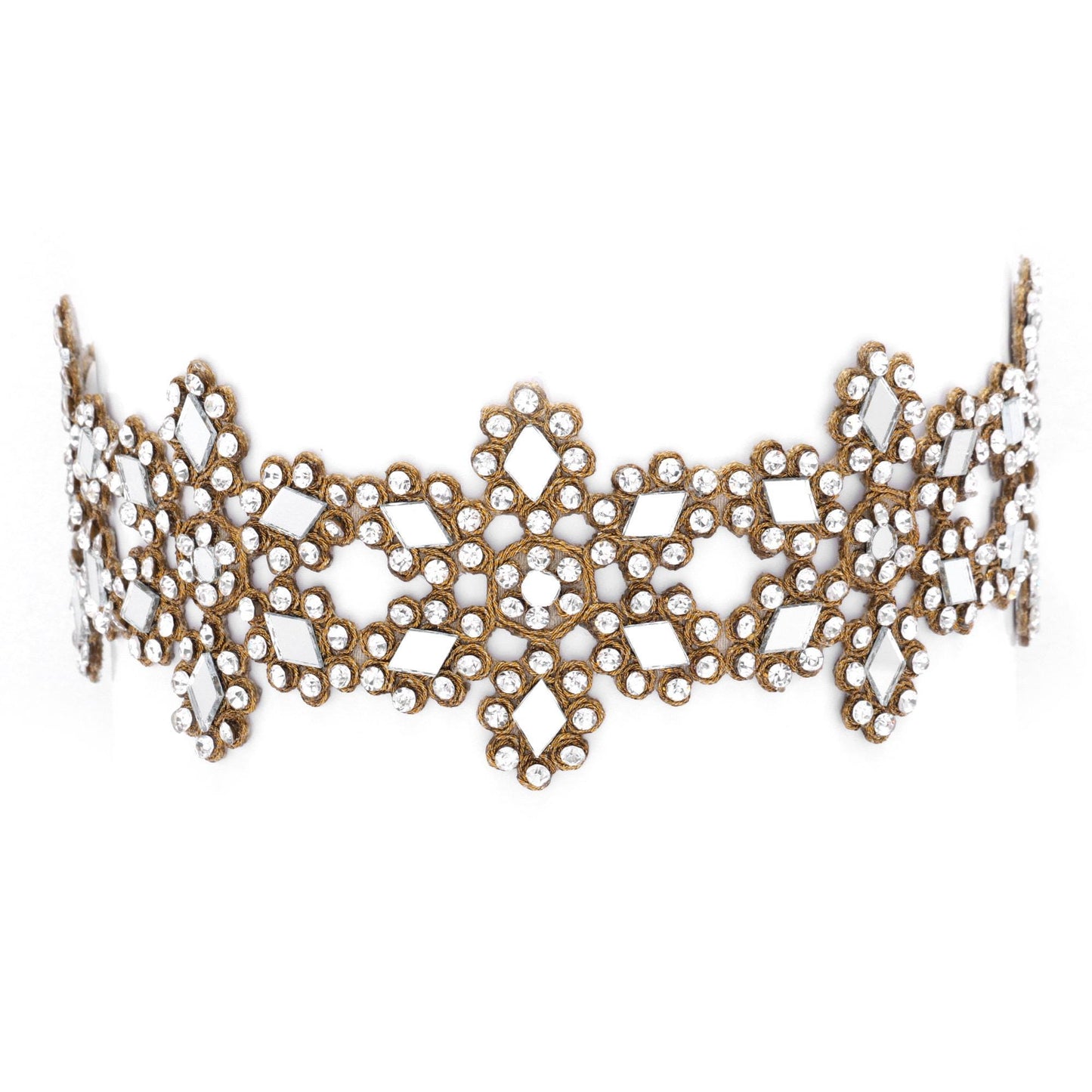 Glamorous Necklace Lace Choker Rhinestone Unique Handcrafted Party Necklace