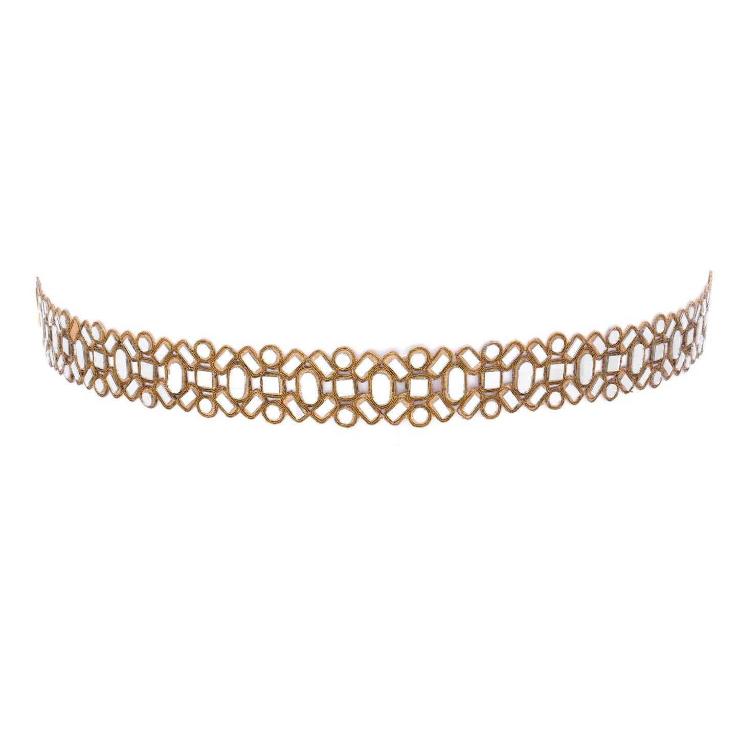Symmetric Mirror Belt Pattern Old Gold Antique Geometric Cutwork Glamourous saree trim
