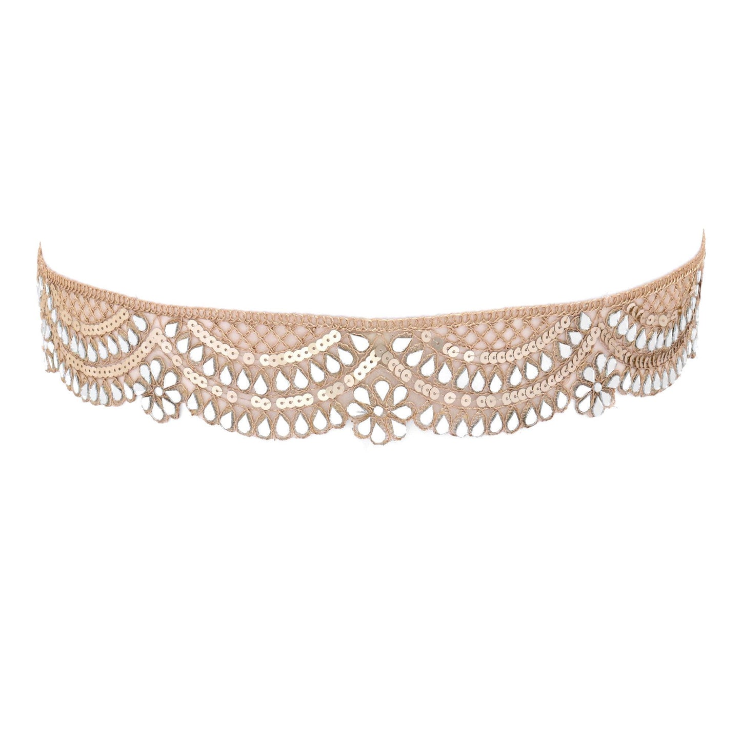 Flower Sequin Choker Mirror Necklace Waist Belt Trendy Festival Jewelry Unique Floral Accessory Handmade