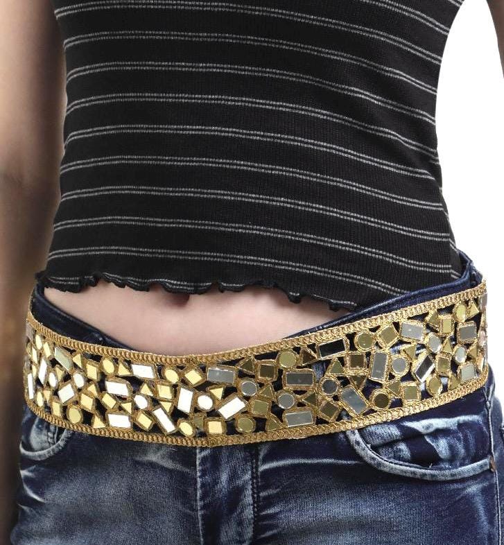 Gift Set Glass Resin Waist Belt Fabric Choker Necklace Combo Pendant Gold Lace NeckCollar
