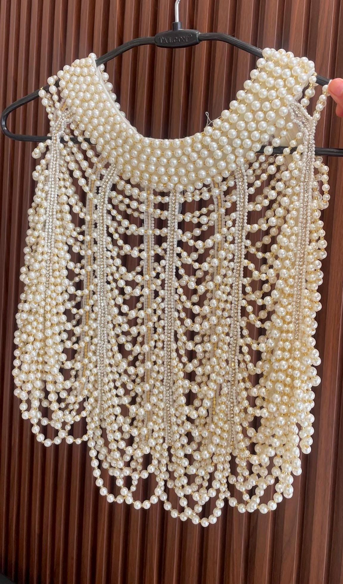 Rhinestone Pearl Handmade Bridal Cape Wedding Veil Shoulder Coverup