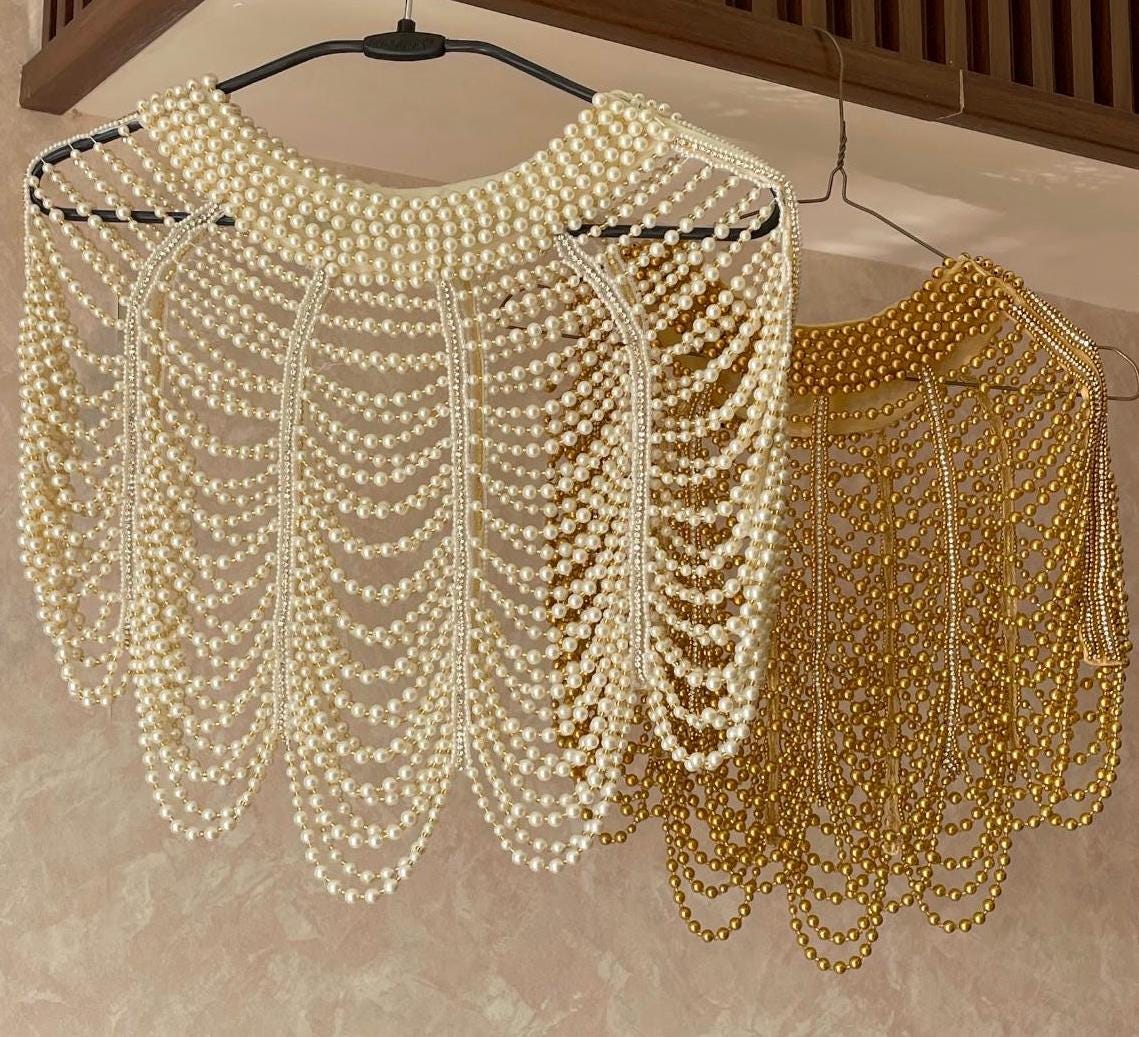 Rhinestone Pearl Handmade Bridal Cape Wedding Veil Shoulder Coverup