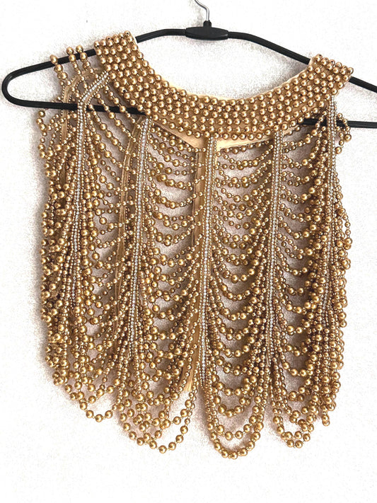 Rhinestone Pearl Handmade Bridal Cape Gold White