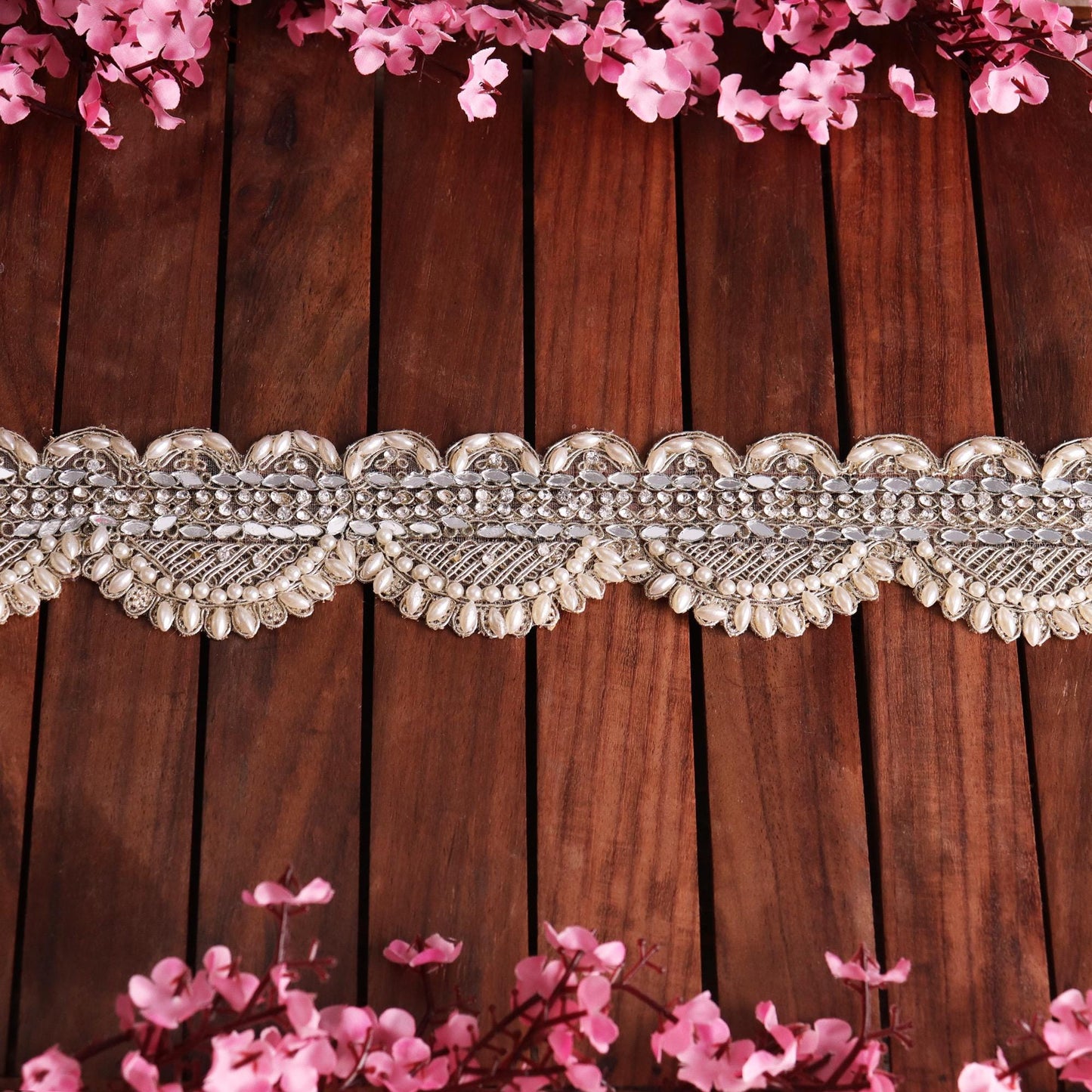 Gold Indian Trim Pearl Work Lace Embellish Handmade Bridal Veil and Dress Trim