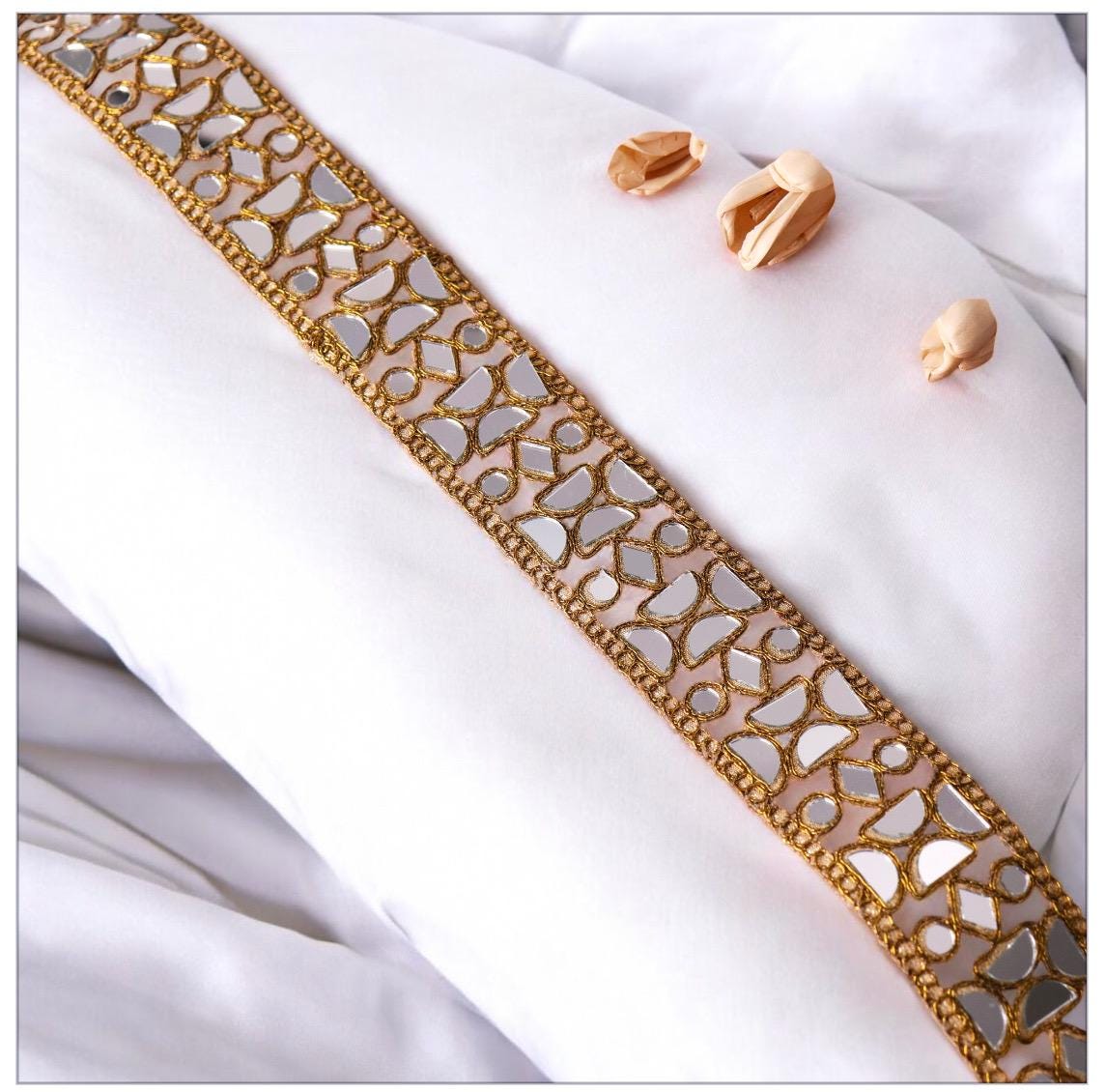 Gold Mirror Trim Indian Lace Jewelry Wedding Dress Choker DIY Embroidered Lace