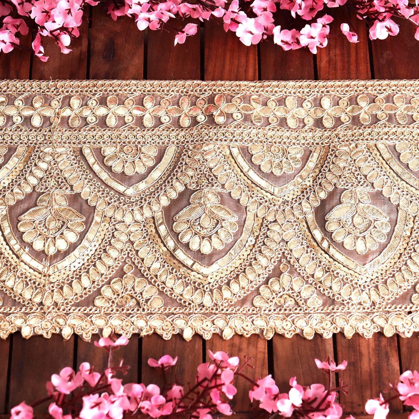 Gold Gota Patti Lace Border Broad Indian Saree Border Bridal Dress Lace