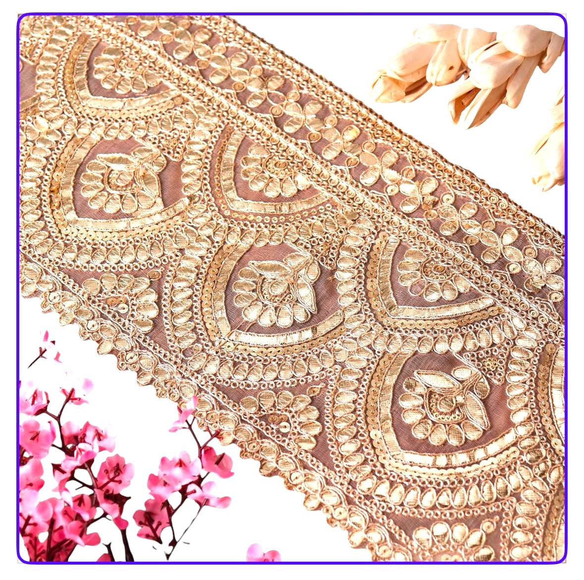 Gold Gota Patti Lace Border Broad Indian Saree Border Bridal Dress Lace